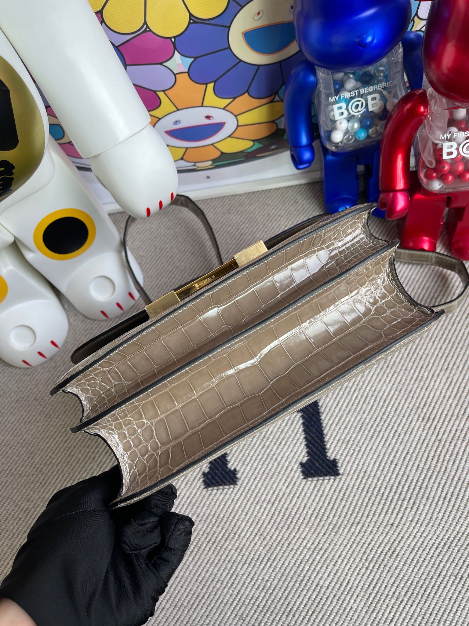 Hermès（爱马仕）Constance 康斯坦斯 Alligator shiny 亮面鳄鱼 ck81 斑鸠灰 金扣 24cm 顶级手缝