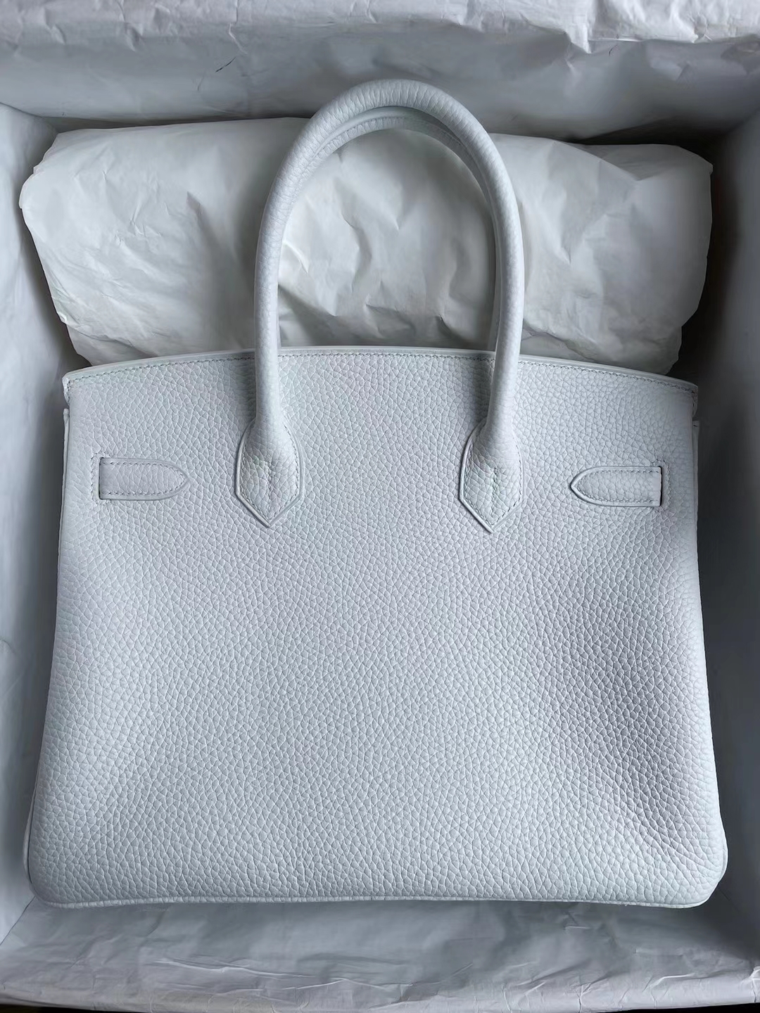 Hermès（爱马仕）Birkin 铂金包 Clemence 01 纯白 内拼 9R 柠檬黄 拉丝金扣 30cm