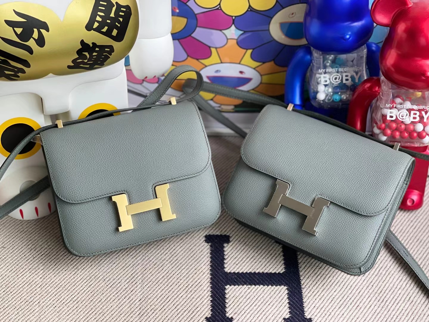 Hermès（爱马仕）Constance 空姐包 Epsom Cc63 杏绿色 银扣 19cm