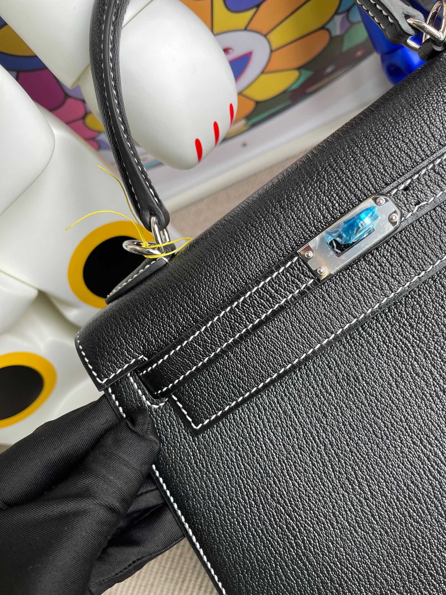 Hermès（爱马仕）kelly 凯莉包 Chevre 山羊皮 ck89 黑色 Noir 内拼 国旗红 银扣 25cm 顶级手缝