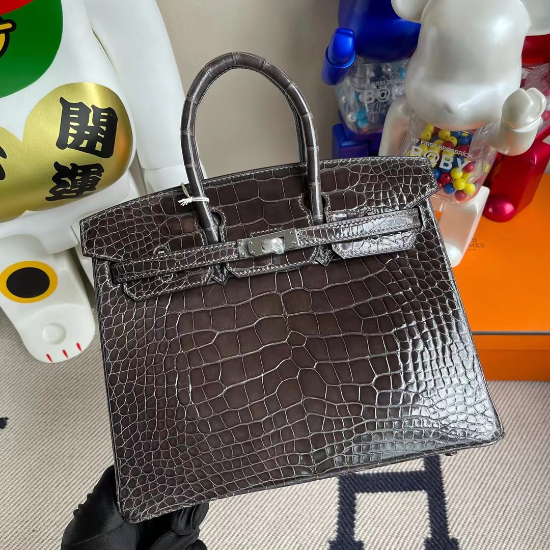 Hermès（爱马仕）Birkin 铂金包 亮面美洲鳄 Ck88 石墨灰 金扣 shiny alligator crocodile 25cm