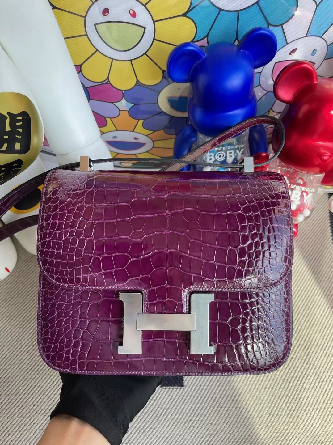 Hermès（爱马仕）Constance 康斯坦斯 亮面美洲鳄 N5 加仑紫 Hcp鳄鱼皮 银扣 24cm 顶级工艺 全手工缝制