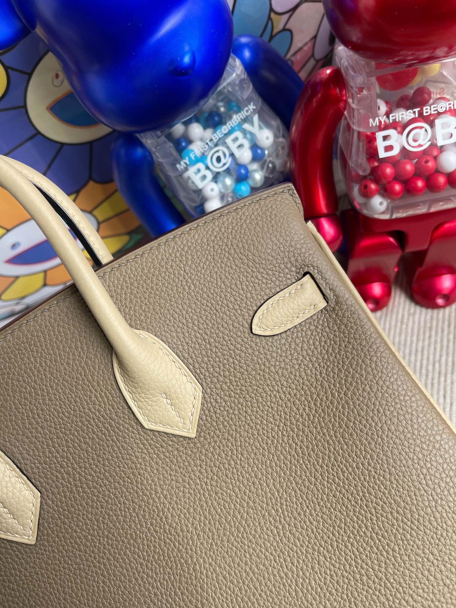 Hermès（爱马仕）Birkin 铂金包 togo 原厂小牛皮 大象灰 拼 风衣灰 金扣 马蹄印 25cm 顶级手缝