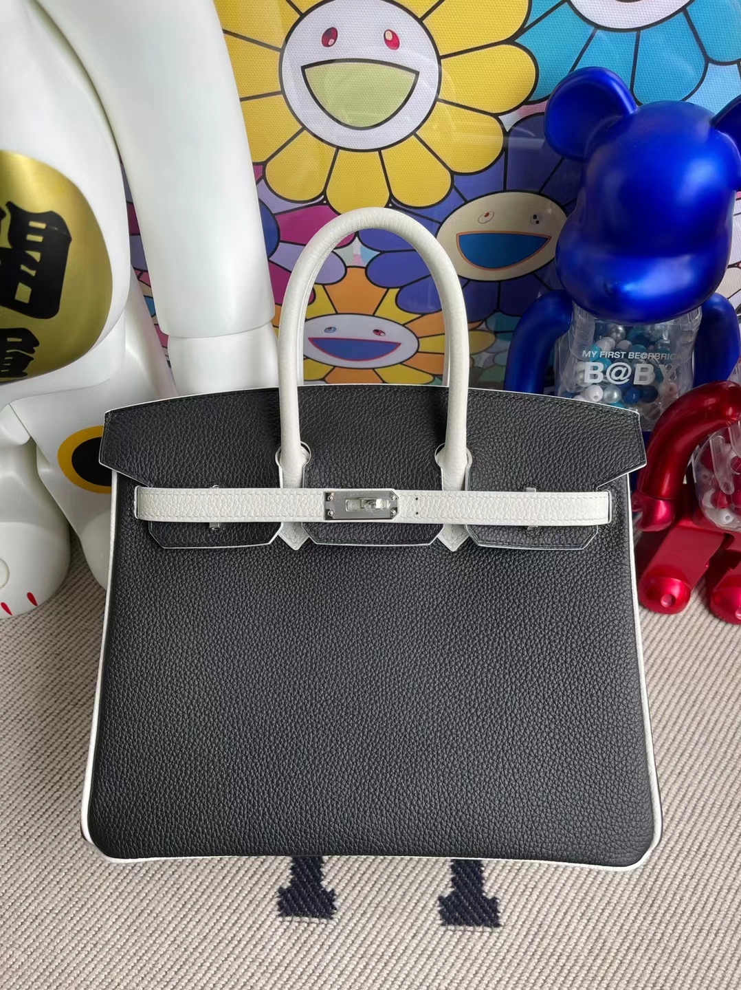 Hermès（爱马仕）Birkin 铂金包 Sellier Epsom Ck10 奶昔白 拼 Ck89 黑色 金扣 25cm