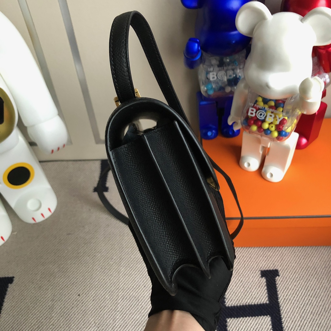 Hermès（爱马仕）Constance 空姐包 Epsom 原厂掌纹皮 ck89 黑色 Noir 金扣 26cm 顶级手缝