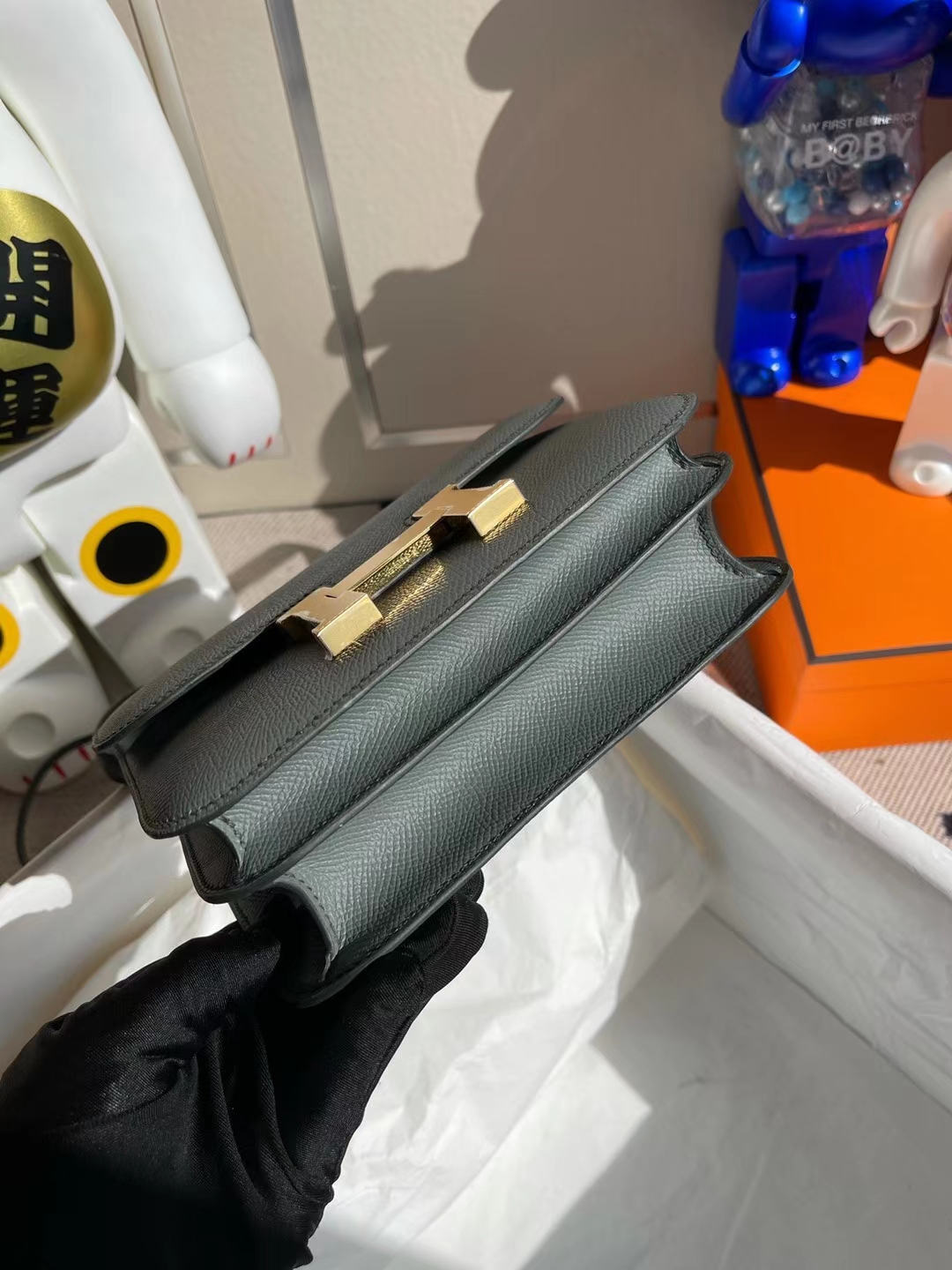 Hermès（爱马仕）Constance 空姐包 Epsom Cc63 杏绿色 金扣 19cm