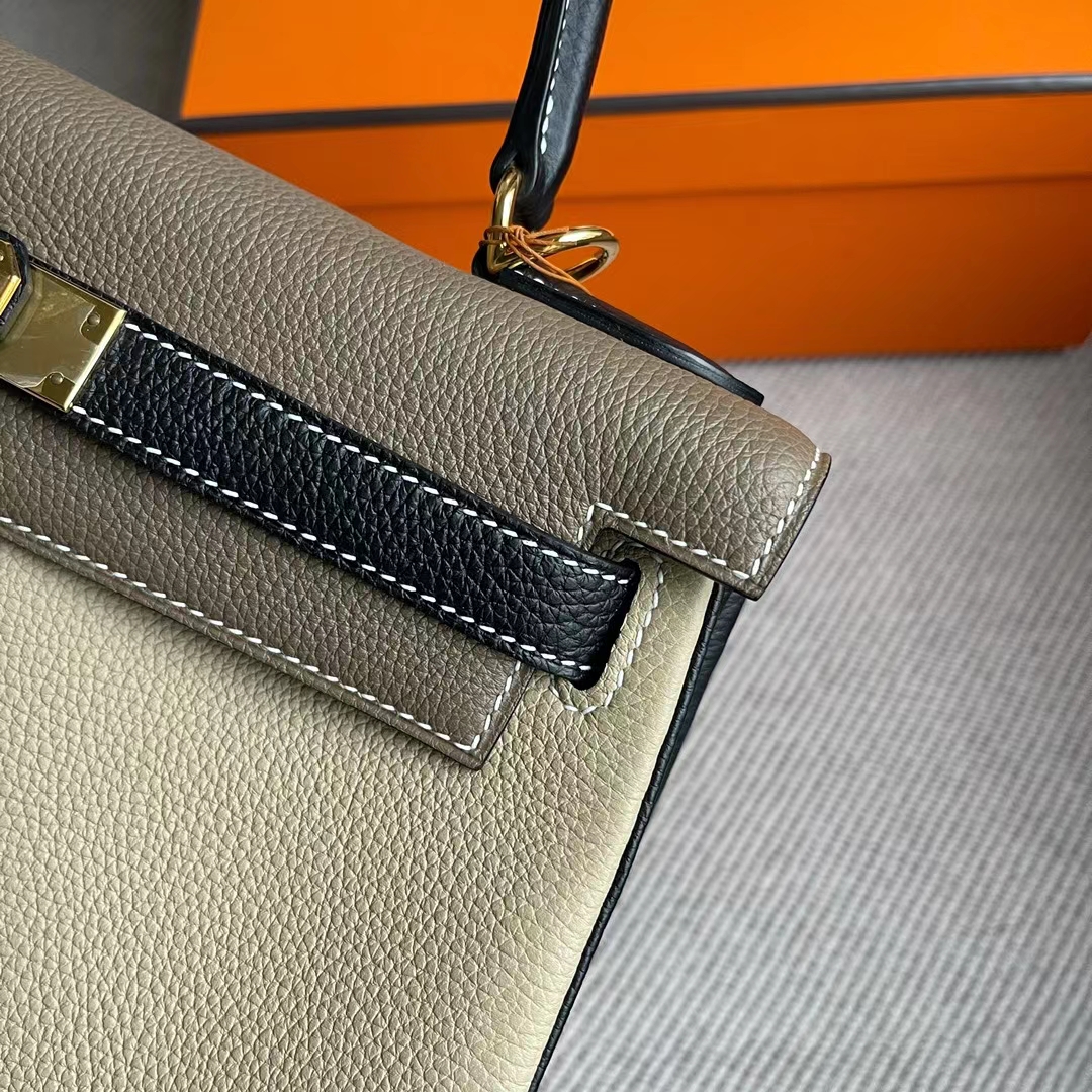 Hermès(爱马仕)Kelly 凯莉包 Togo Ck81 斑鸠灰 拼 Ck18 大象灰 拼 Ck89 黑色 金扣 28cm-拉尔森鳄鱼皮具定制 - 爱马仕包包官网 Hermès(爱马仕)Kelly 凯莉包 Togo Ck81 斑鸠灰 拼 Ck18 大象灰 拼 Ck89 黑色 金扣 28cm