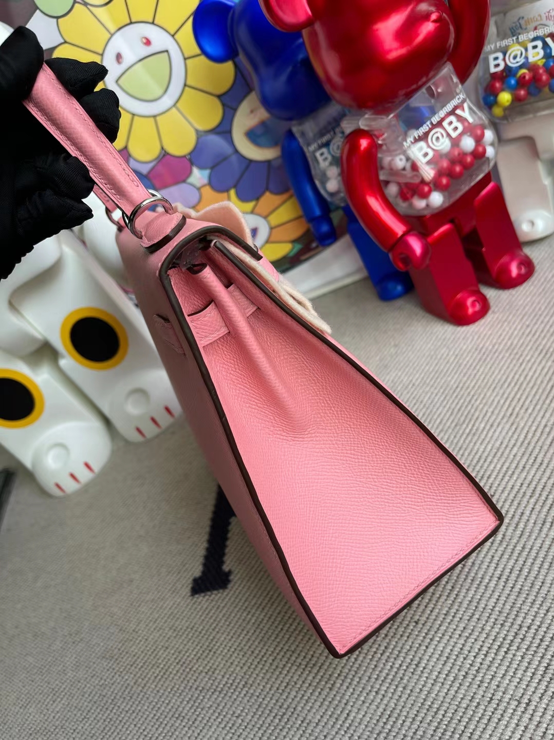 Hermès（爱马仕）Kelly 凯莉包 Epsom皮 1Q 奶昔粉 银扣 25cm