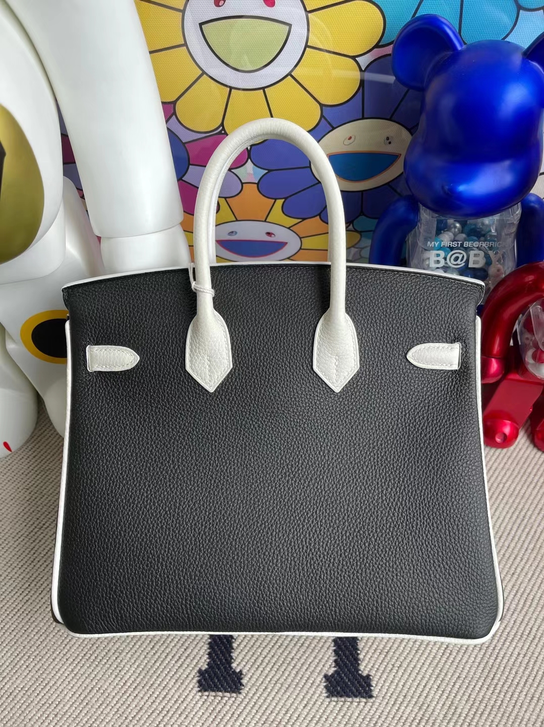 Hermès（爱马仕）Birkin 铂金包 Sellier Epsom Ck10 奶昔白 拼 Ck89 黑色 金扣 25cm