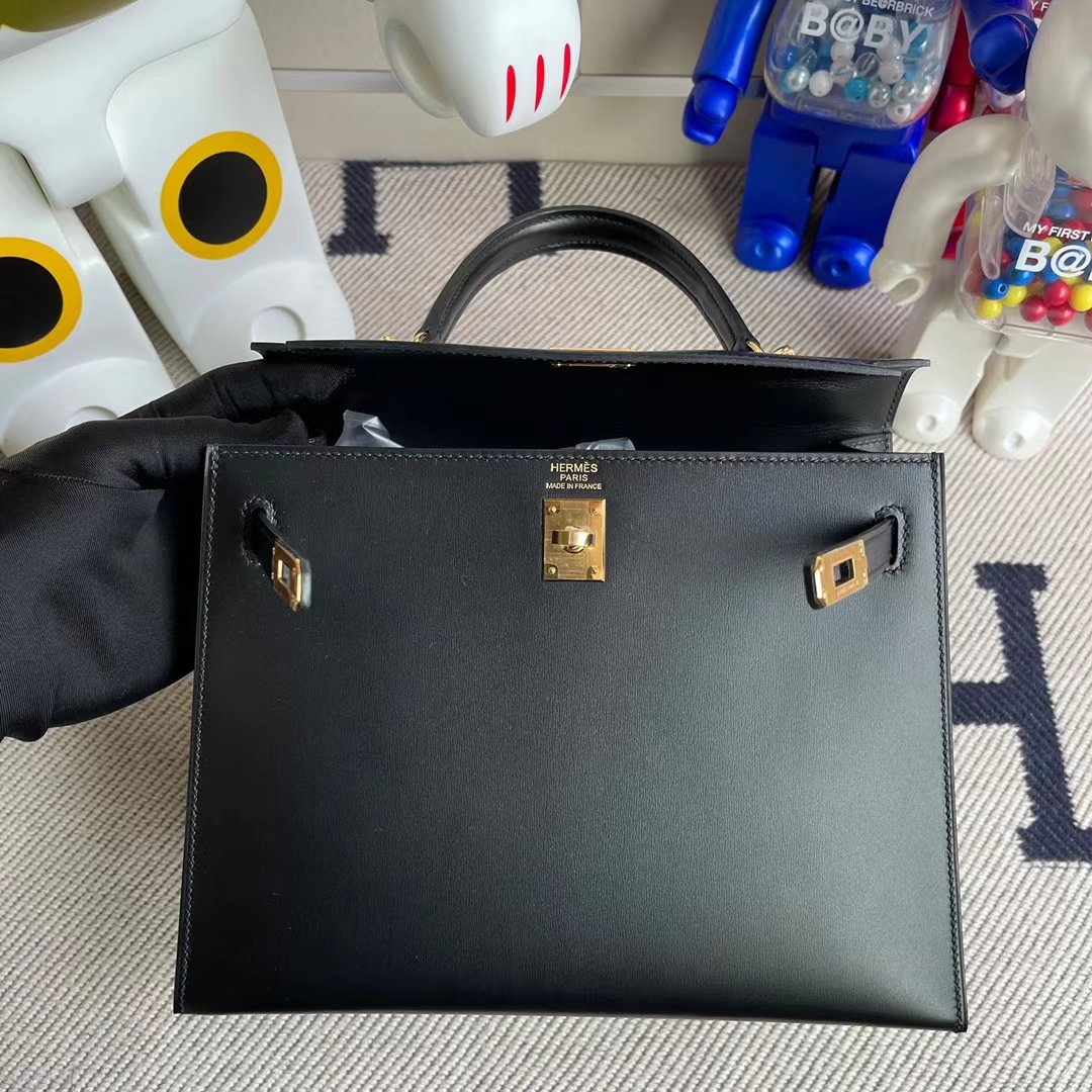 Hermès（爱马仕）Kelly 凯莉包 进口box ck89 黑色 金扣 25cm 全手工缝制