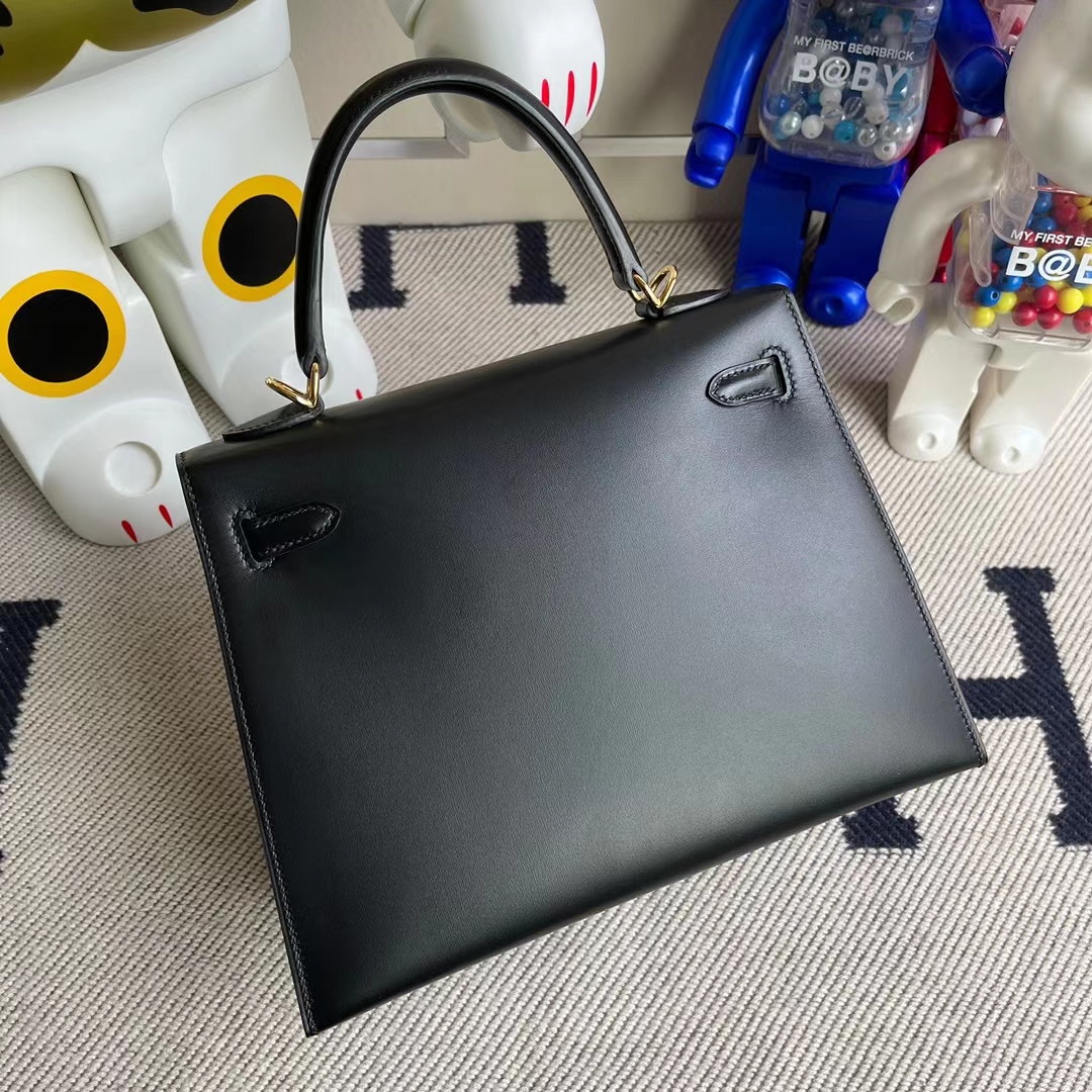 Hermès(爱马仕)Kelly 凯莉包 进口box ck89 黑色 金扣 25cm 全手工缝制-拉尔森鳄鱼皮具定制 - 爱马仕包包官网 Hermès(爱马仕)Kelly 凯莉包 进口box ck89 黑色 金扣 25cm 全手工缝制