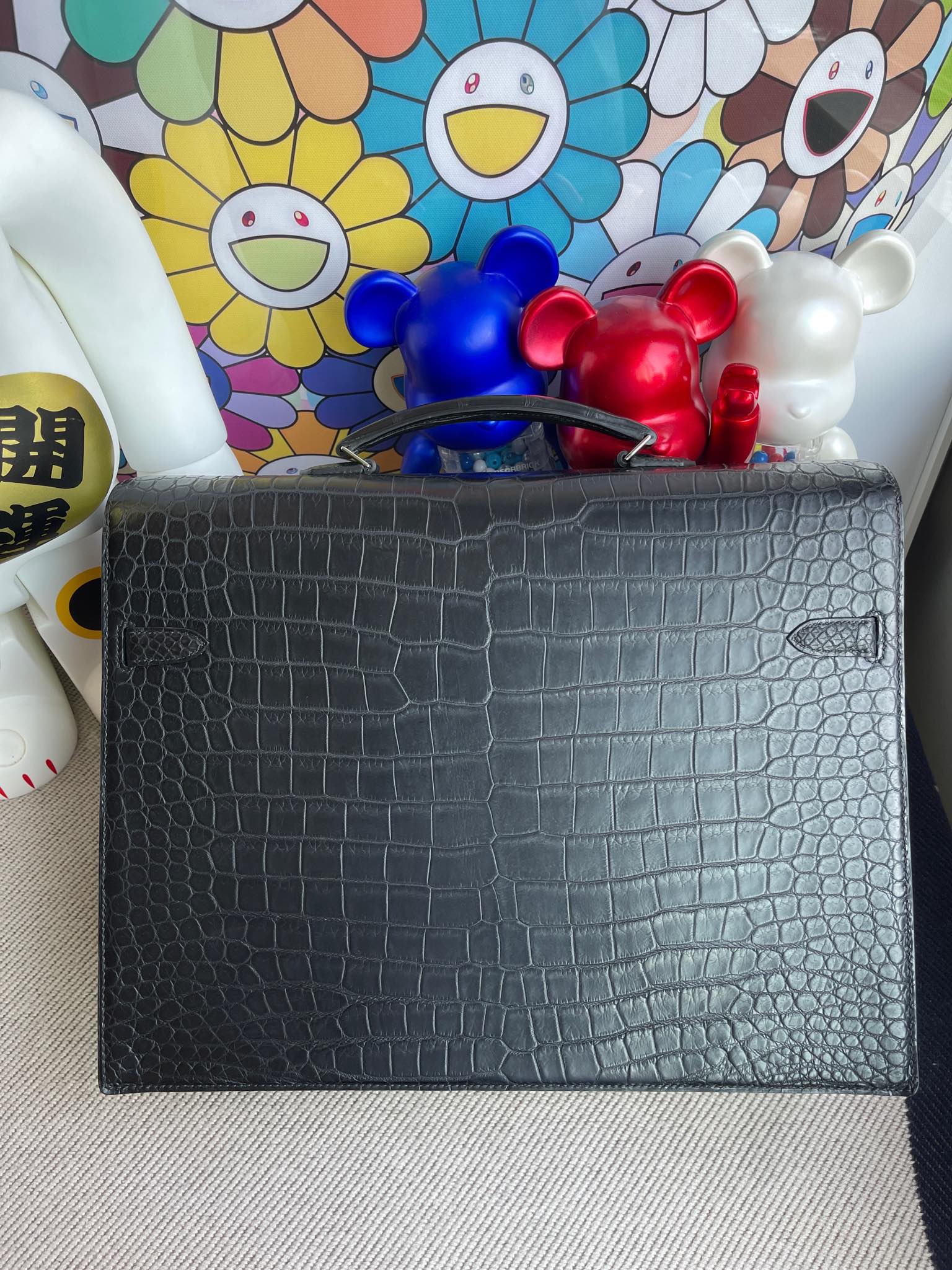 Hermès（爱马仕）Kelly depeche porosus matt 雾面鳄鱼 ck89 黑色 Noir 银扣 38cm 顶级手缝
