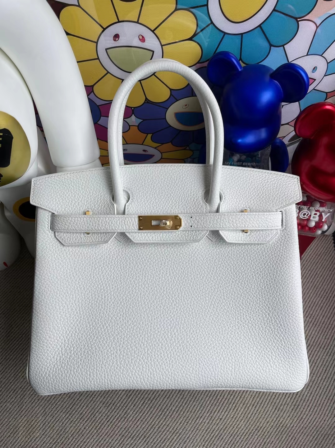 Hermès（爱马仕）Birkin 铂金包 Clemence 01 纯白 内拼 9R 柠檬黄 拉丝金扣 30cm
