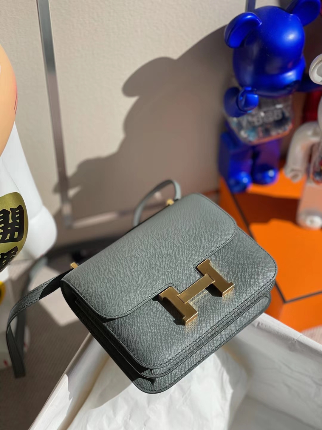 Hermès（爱马仕）Constance 空姐包 Epsom Cc63 杏绿色 金扣 19cm