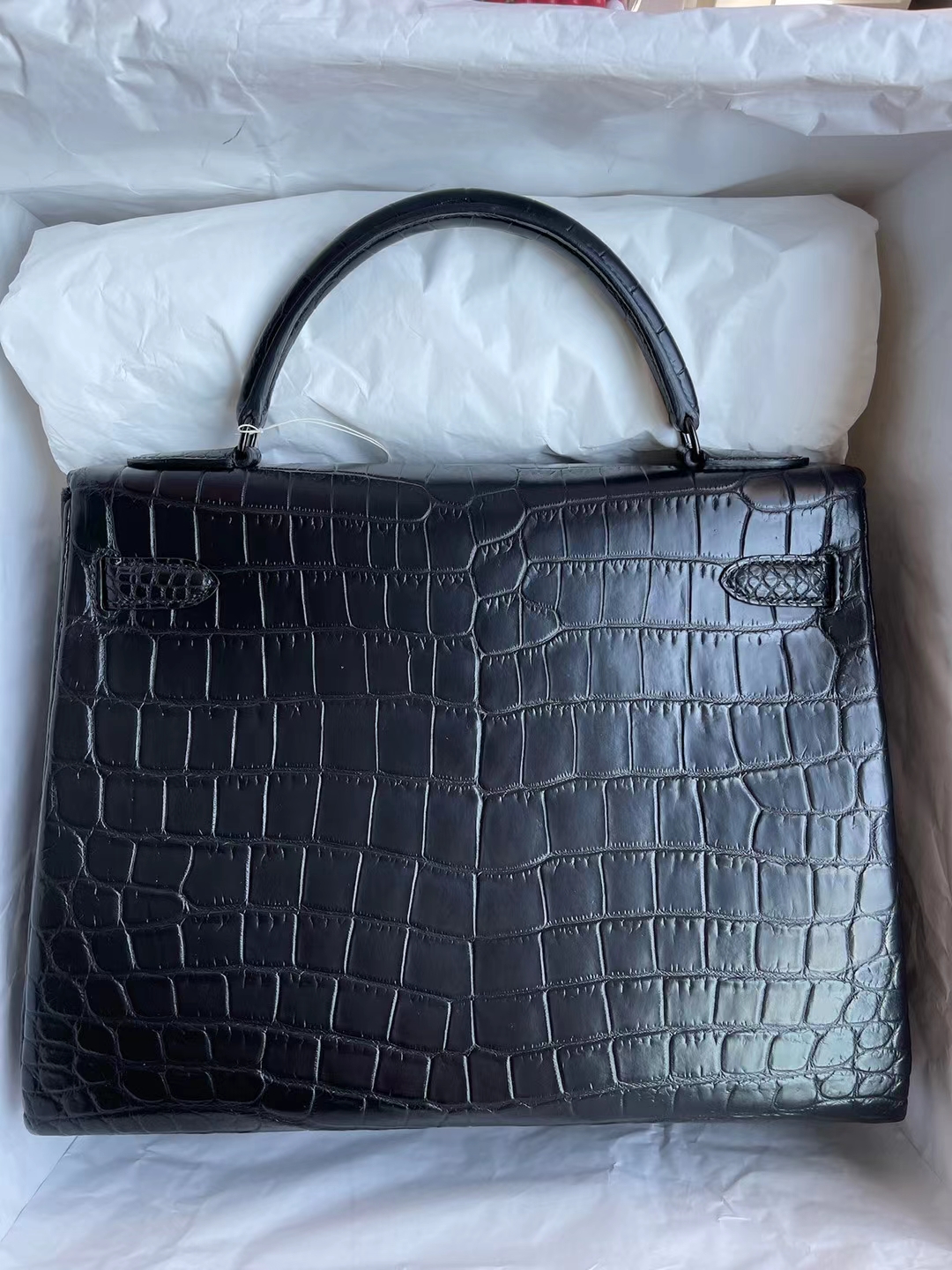 Hermès（爱马仕）Kelly 凯莉包 雾面尼罗鳄 Ck89 黑色 So Black 黑扣 32cm 全手工缝制
