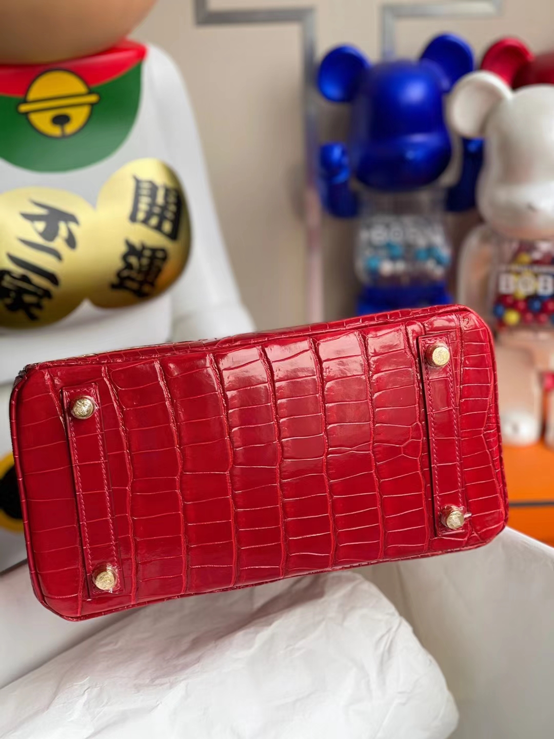 Hermès（爱马仕）Birkin 铂金包 亮面倒v澳洲湾鳄 ck95 法拉利红 crocodile 金扣 25cm