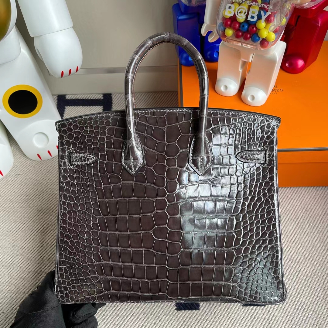 Hermès（爱马仕）Birkin 铂金包 亮面美洲鳄 Ck88 石墨灰 金扣 shiny alligator crocodile 25cm