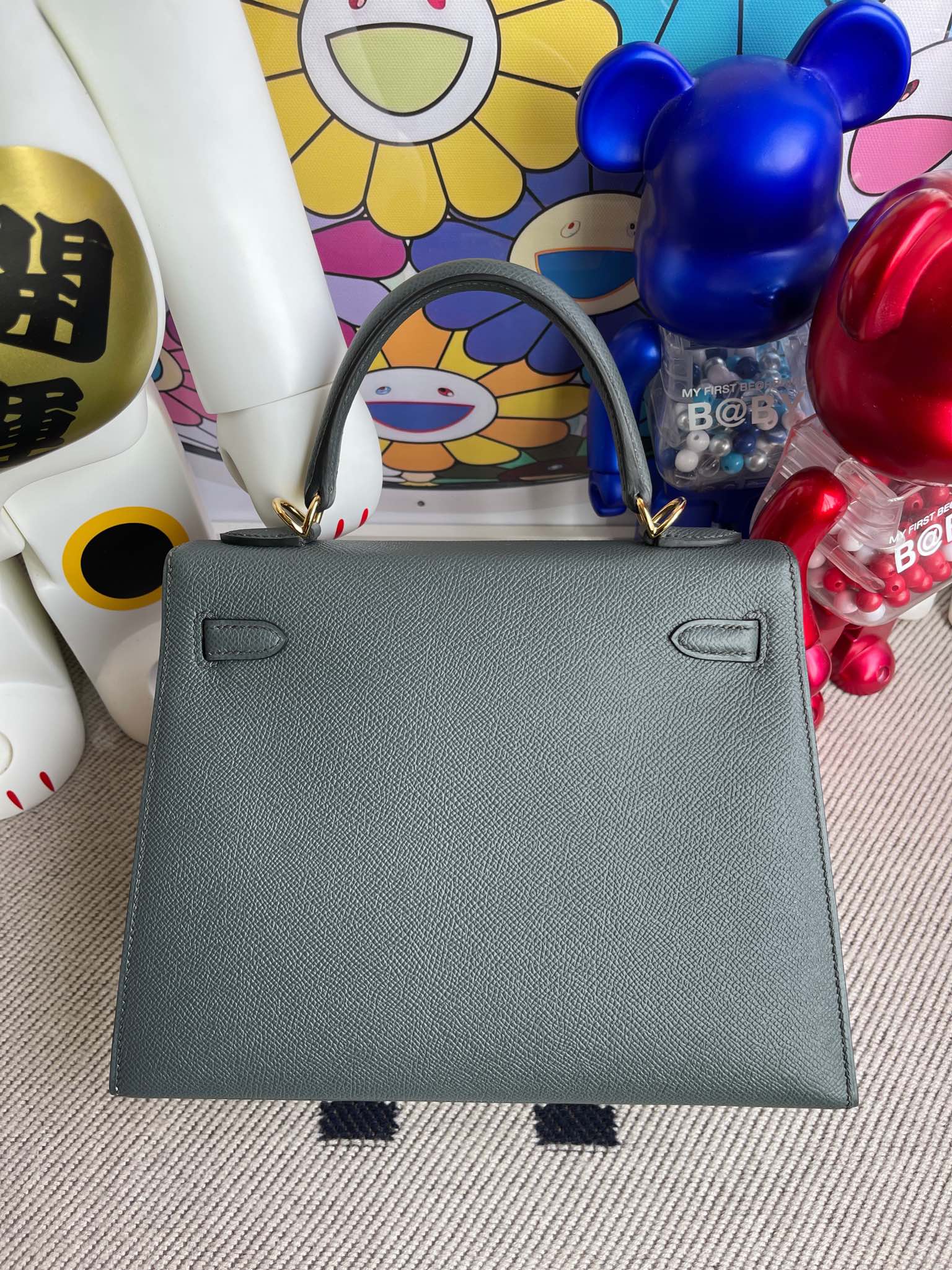 Hermès（爱马仕）Kelly 凯莉包 Epsom 原厂掌纹皮 cc63 杏绿色 金扣 25cm 顶级手缝