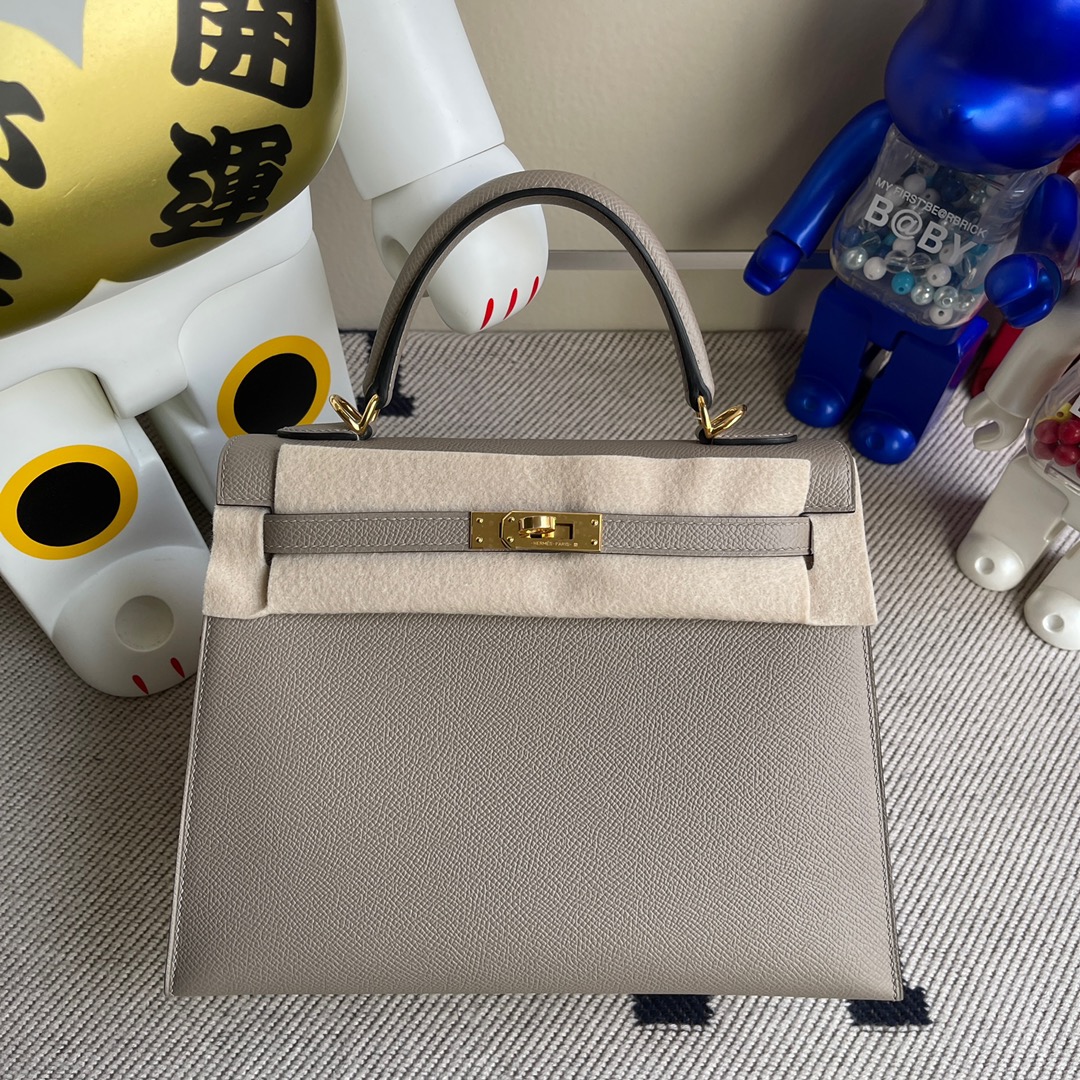 Hermès(爱马仕)Kelly 凯莉包 Epsom 原厂掌纹皮 M8 沥青灰 gris ashpite 金扣 25cm 顶级手缝-拉尔森鳄鱼皮具定制 - 爱马仕包包官网 Hermès(爱马仕)Kelly 凯莉包 Epsom 原厂掌纹皮 M8 沥青灰 gris ashpite 金扣 25cm 顶级手缝