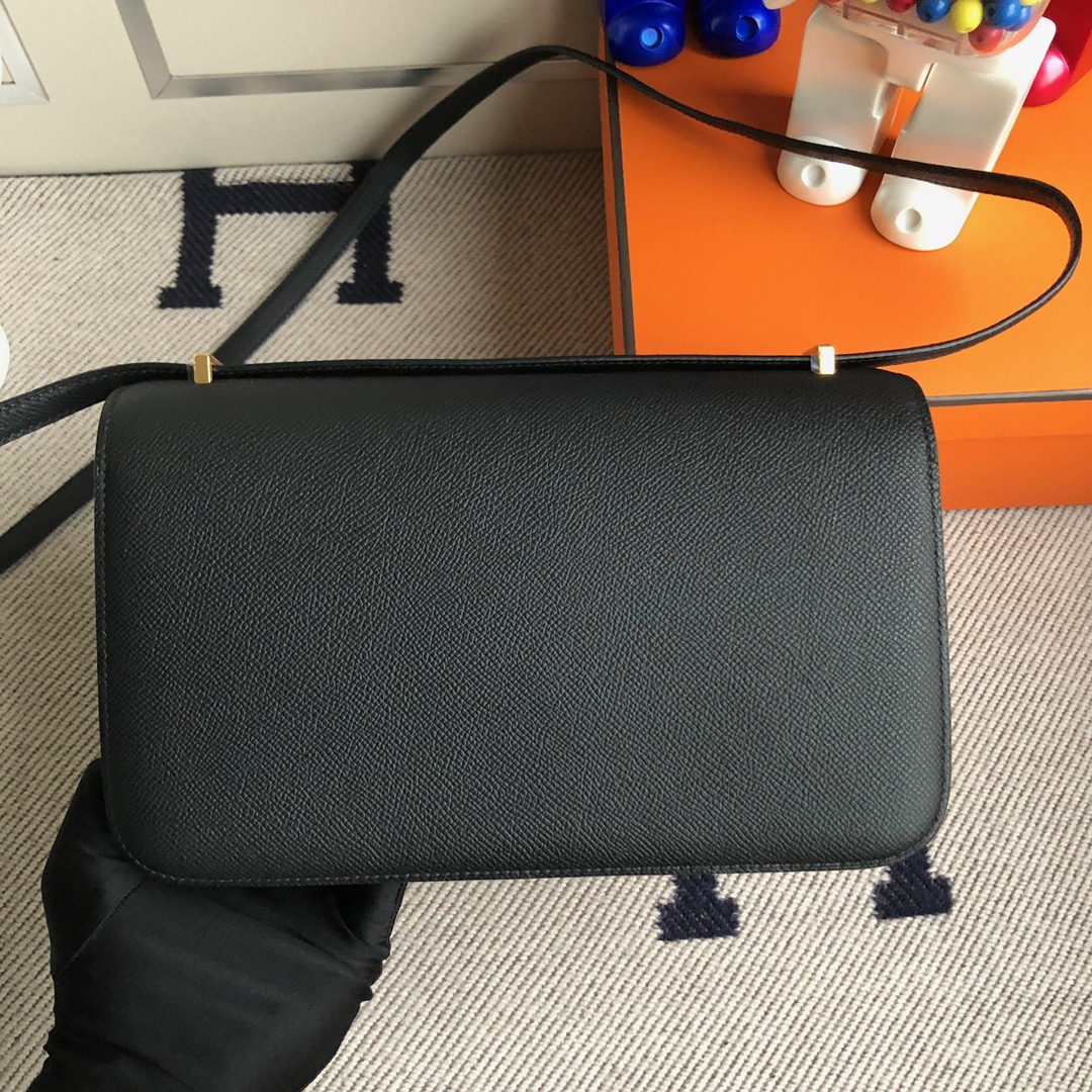 Hermès（爱马仕）Constance 空姐包 Epsom 原厂掌纹皮 ck89 黑色 Noir 金扣 26cm 顶级手缝