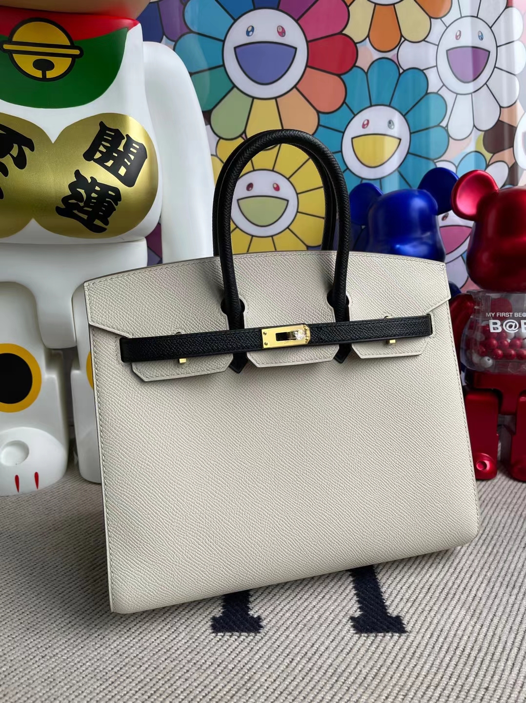 Hermès（爱马仕）Birkin 铂金包 Togo ck89 黑色 拼 01 纯白 银扣 马蹄印 25cm