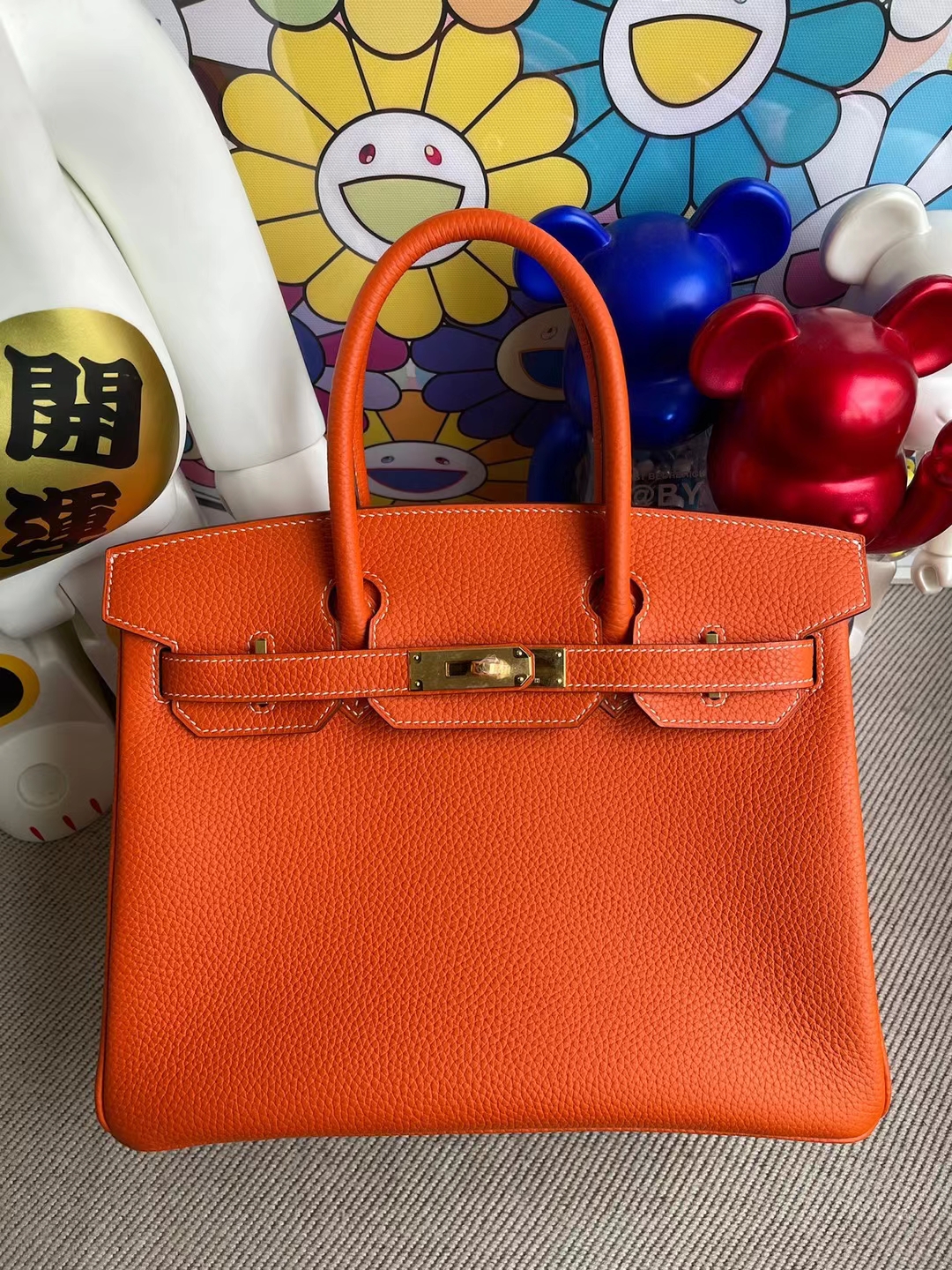 Hermès（爱马仕）Birkin 铂金包 Clemence 进口大牛皮 火焰橙 金扣 30cm