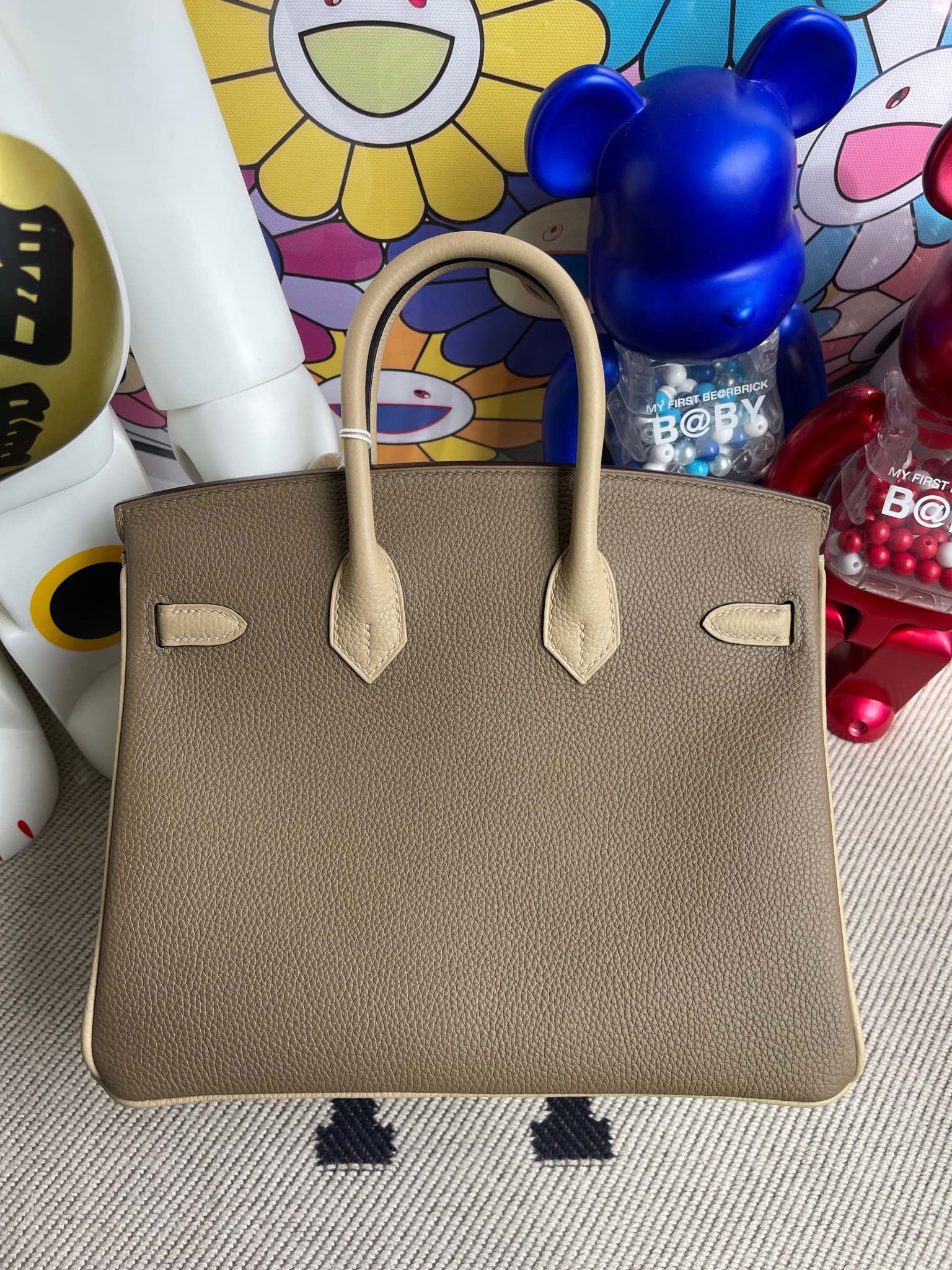 Hermès（爱马仕）Birkin 铂金包 togo 原厂小牛皮 大象灰 拼 风衣灰 金扣 马蹄印 25cm 顶级手缝