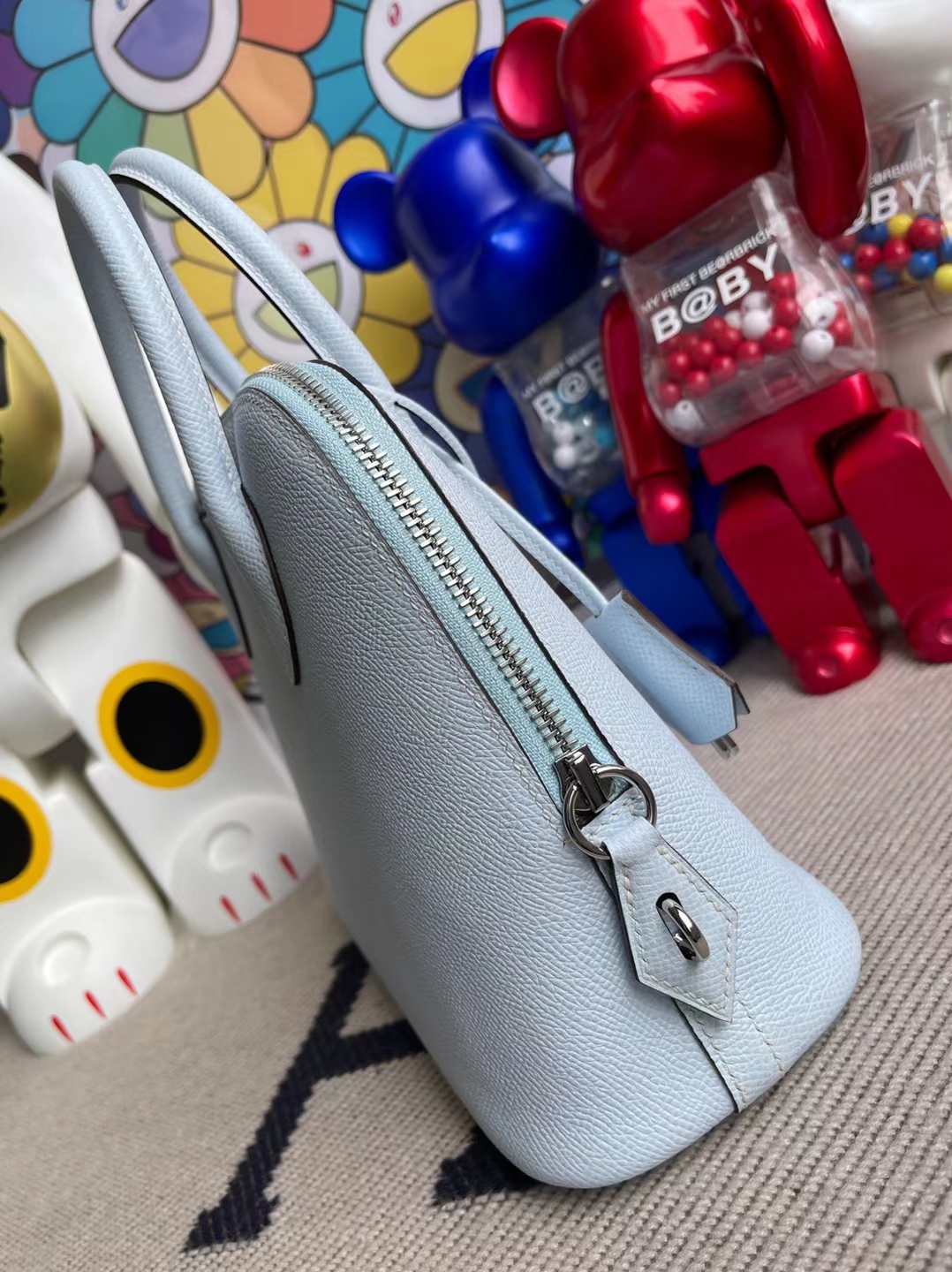 Hermès（爱马仕）Bolide 保龄球包 evercolor T0 雾蓝色 银扣 25cm 顶级工艺 全手工缝制