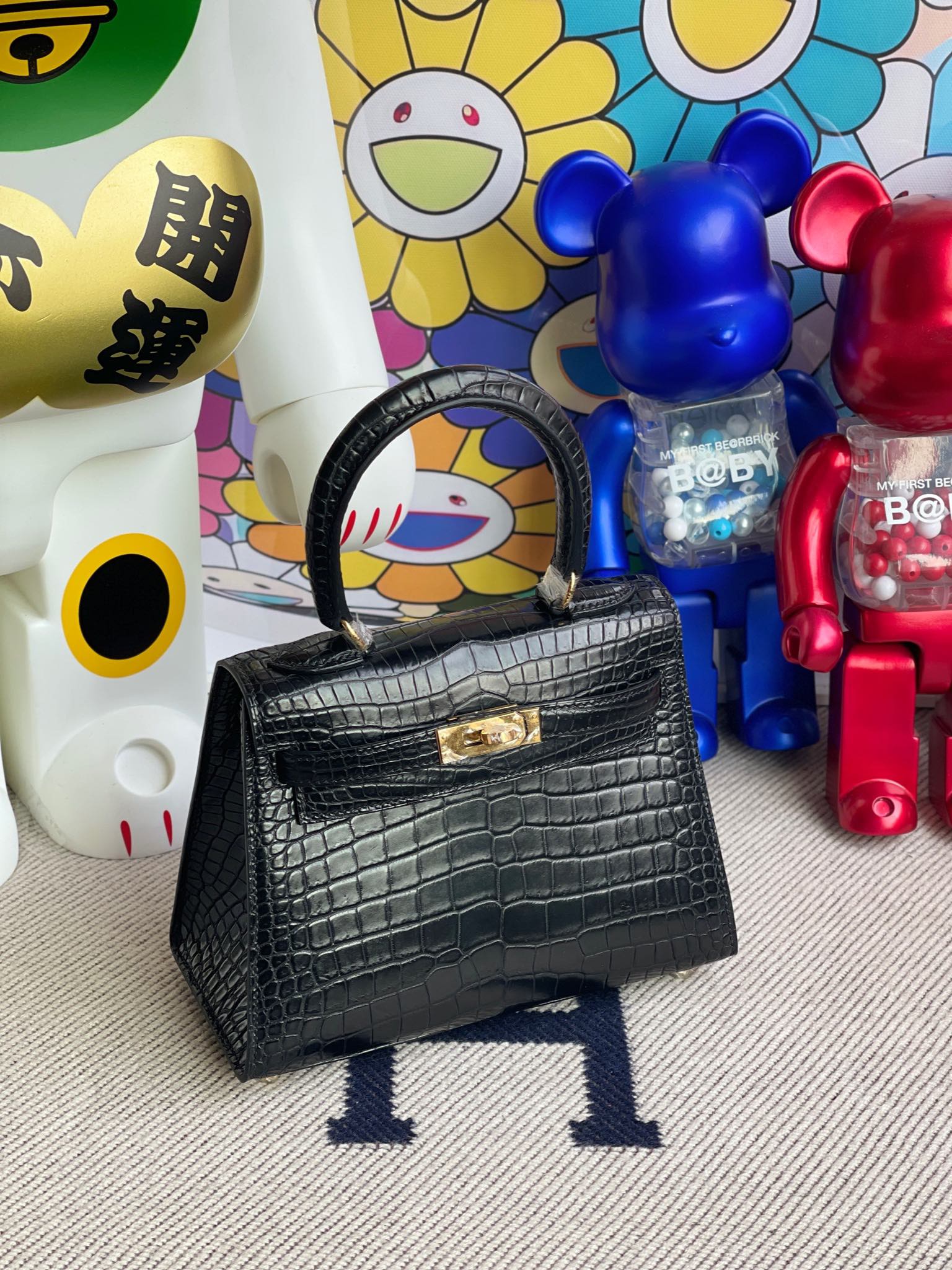 Hermès（爱马仕）Kelly 20 大耳朵 Porosus matt 雾面澳洲湾鳄 ck89 黑色 Noir 金扣 顶级手缝