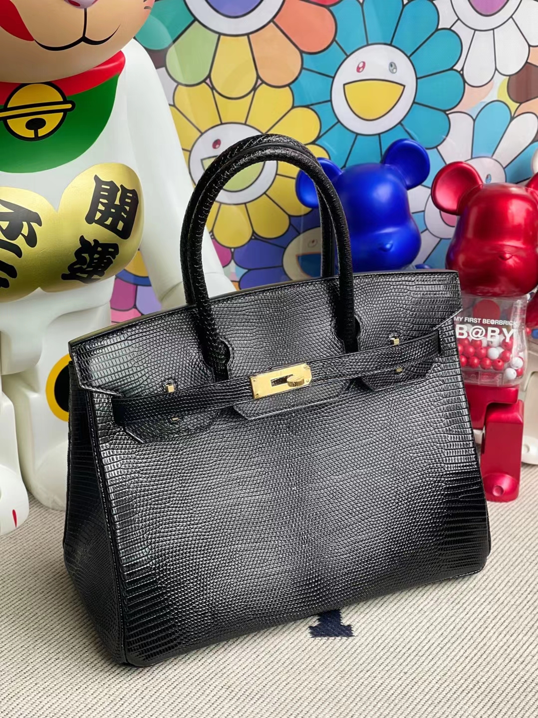 Hermès（爱马仕）Birkin 铂金包 Lizard 进口蜥蜴皮 Ck89 黑色 金扣 30cm