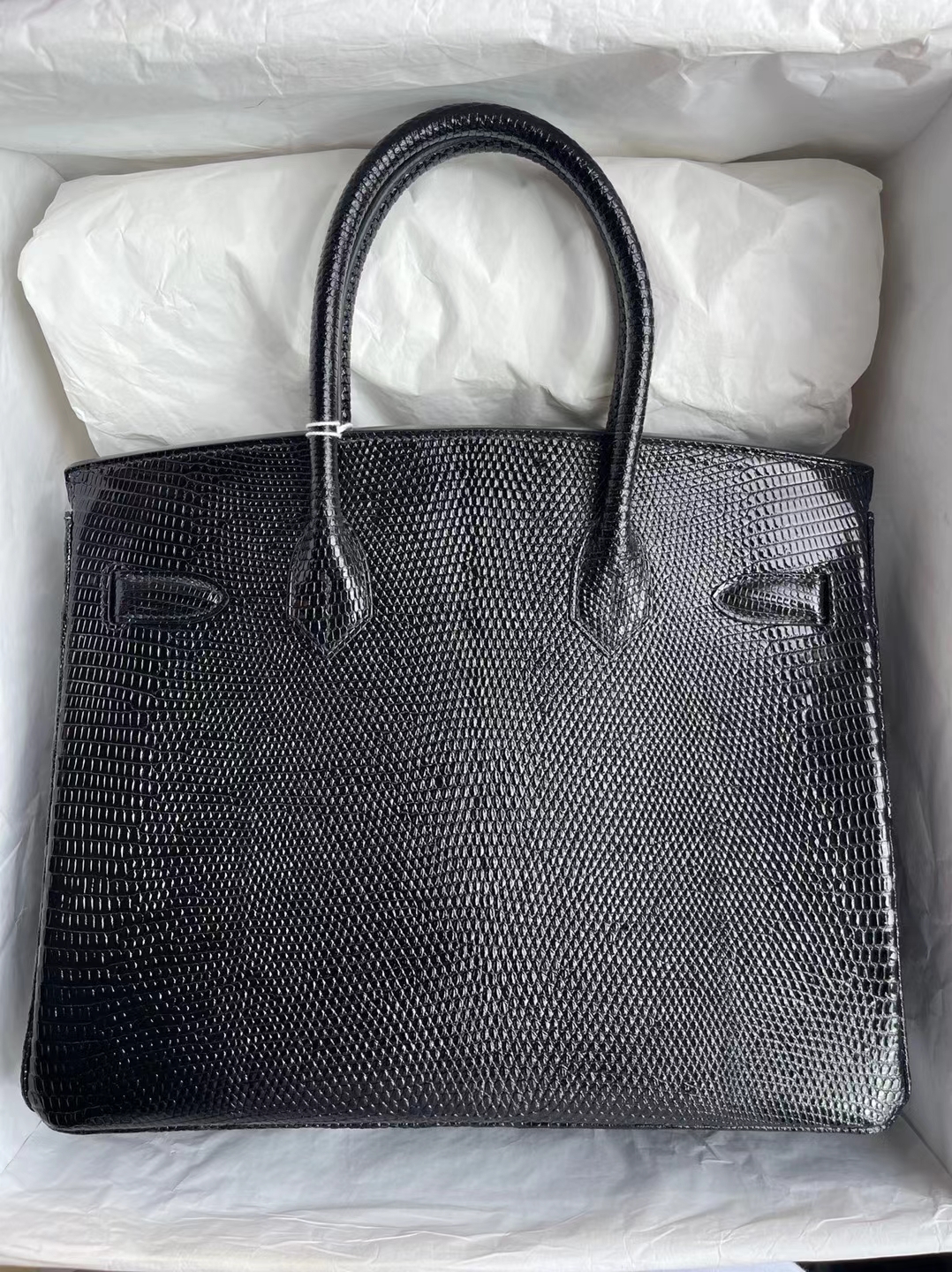 Hermès（爱马仕）Birkin 铂金包 Lizard 进口蜥蜴皮 Ck89 黑色 金扣 30cm