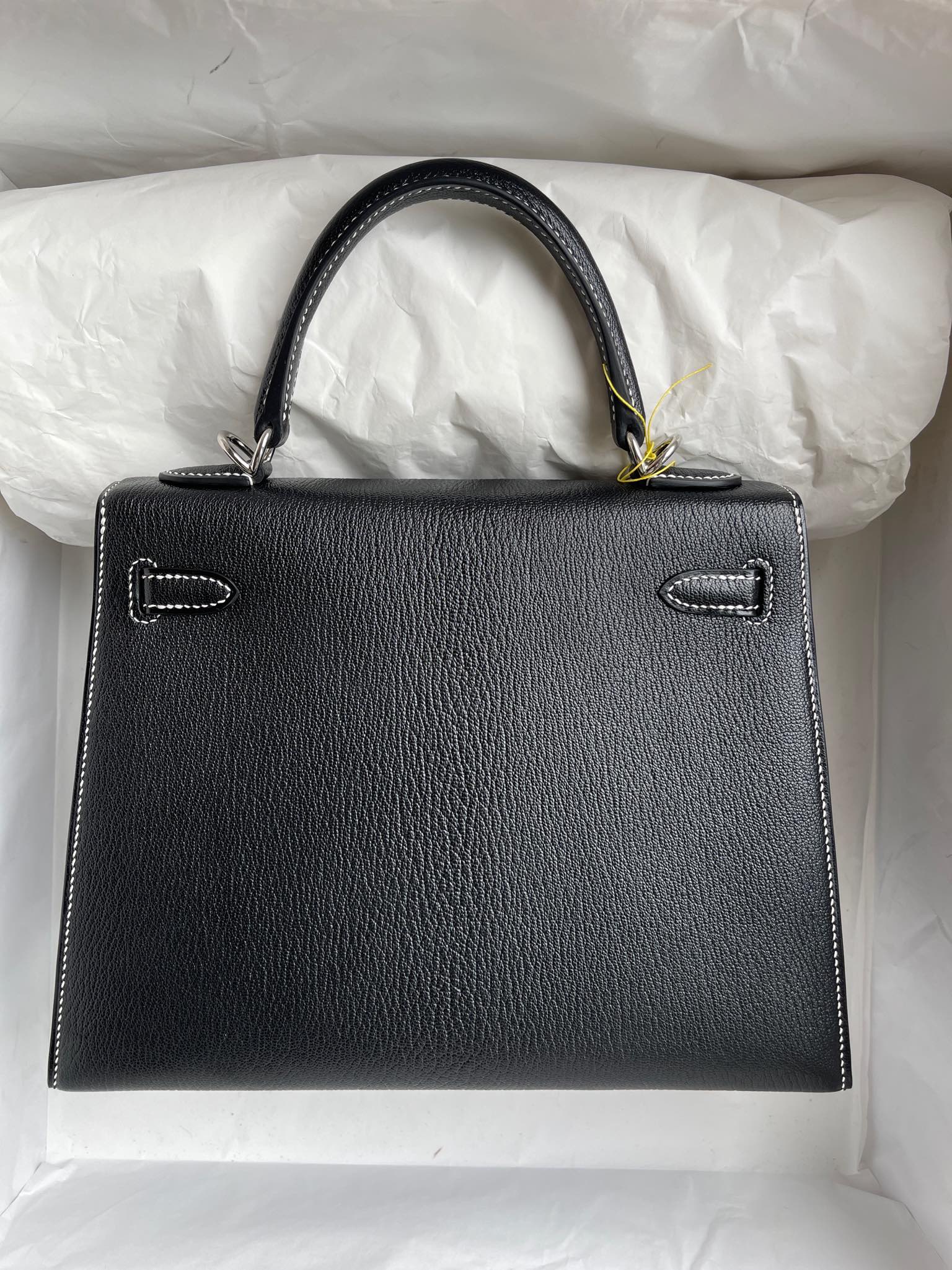 Hermès（爱马仕）kelly 凯莉包 Chevre 山羊皮 ck89 黑色 Noir 内拼 国旗红 银扣 25cm 顶级手缝