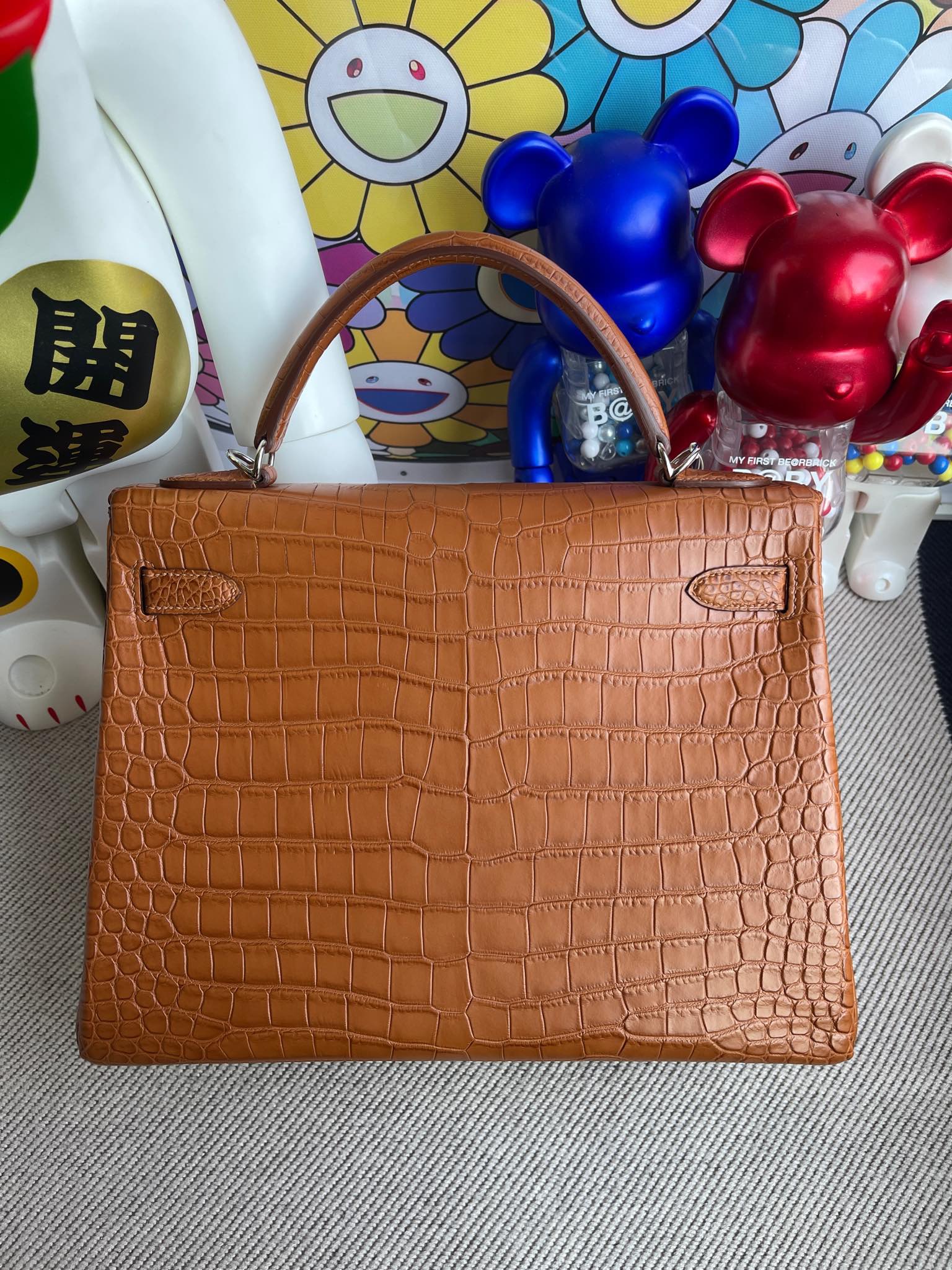 Hermès（爱马仕）Kelly 凯莉包 Porosus matt 雾面鳄鱼 金棕色 Gold 银扣 32cm 顶级手缝