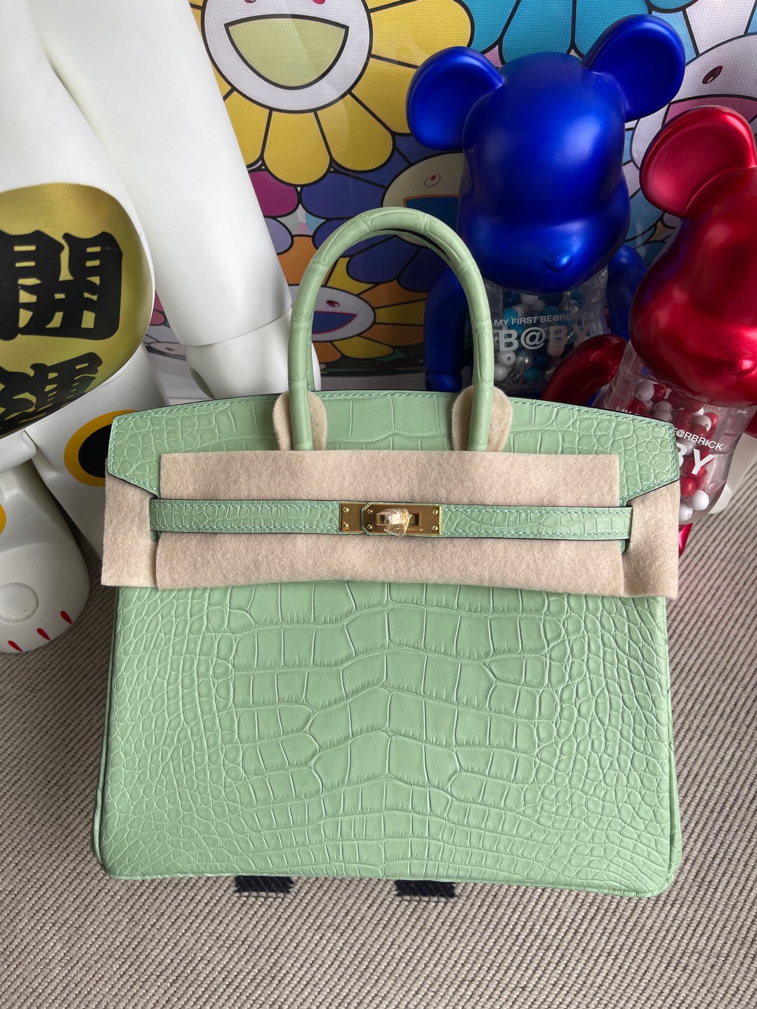 Hermès（爱马仕）Birkin 铂金包 Alligator matt 雾面鳄鱼 6U 薄荷绿 金扣 25cm 顶级手缝