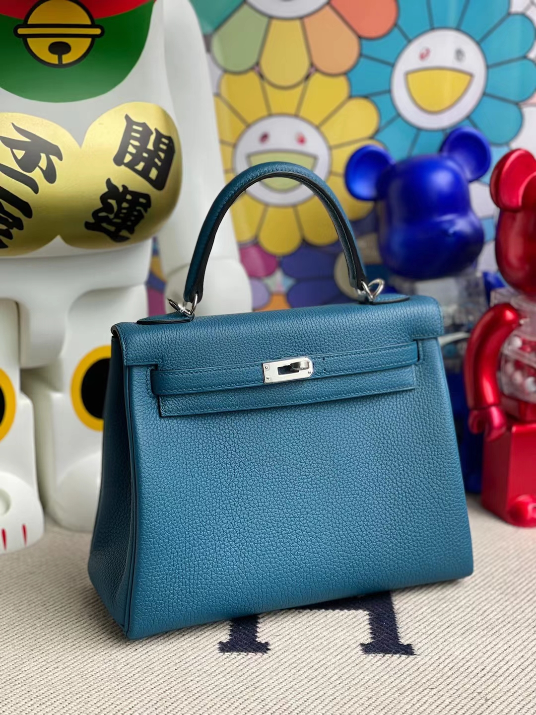 Hermès（爱马仕）Kelly 凯莉包 togo 加利西亚蓝 银扣 25cm