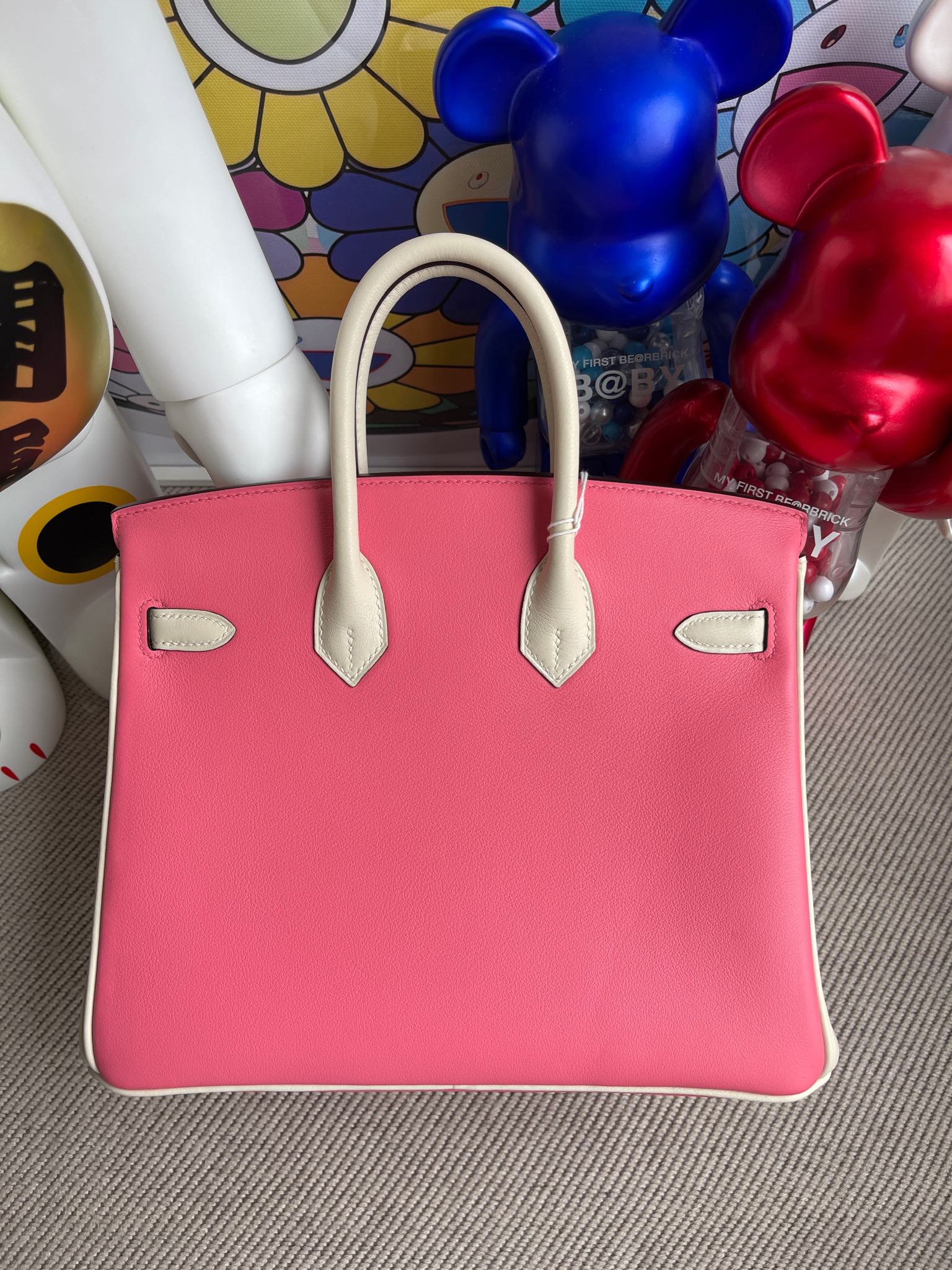 Hermès（爱马仕）Birkin 铂金包 Swift 唇膏粉 拼 奶白 金扣 马蹄印 25cm 顶级手缝