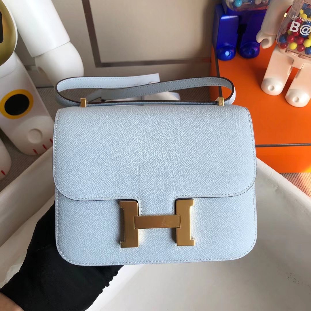 Hermès（爱马仕）Constance 康康 Epsom T0 雾蓝色 金扣 19cm 顶级工艺 全手工缝制