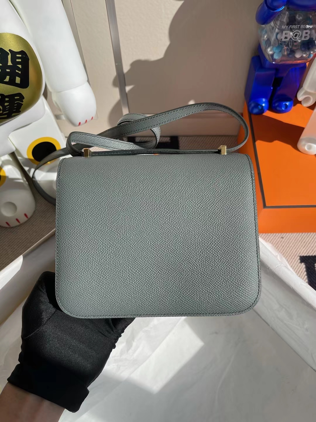 Hermès（爱马仕）Constance 空姐包 Epsom Cc63 杏绿色 金扣 19cm