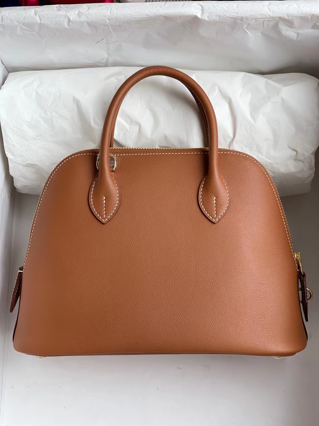 Hermès（爱马仕）Bolide 保龄球包 evercolor ck37 金棕色 金扣 25cm 顶级工艺 全手工缝制