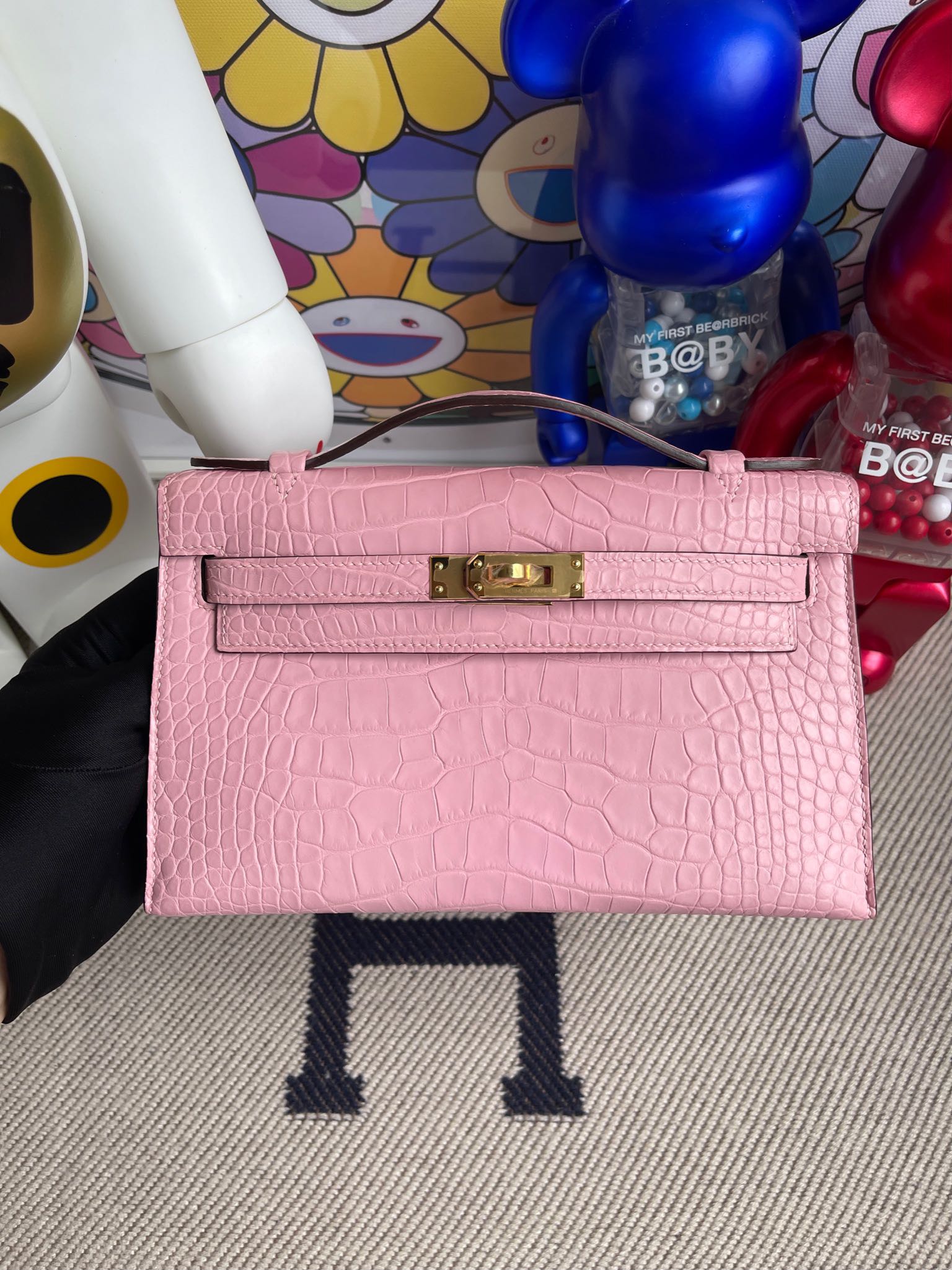 Hermès（爱马仕）Mini kelly pochette alligator matt 雾面鳄鱼 3Q粉 金扣 22cm 手拿包 晚宴包