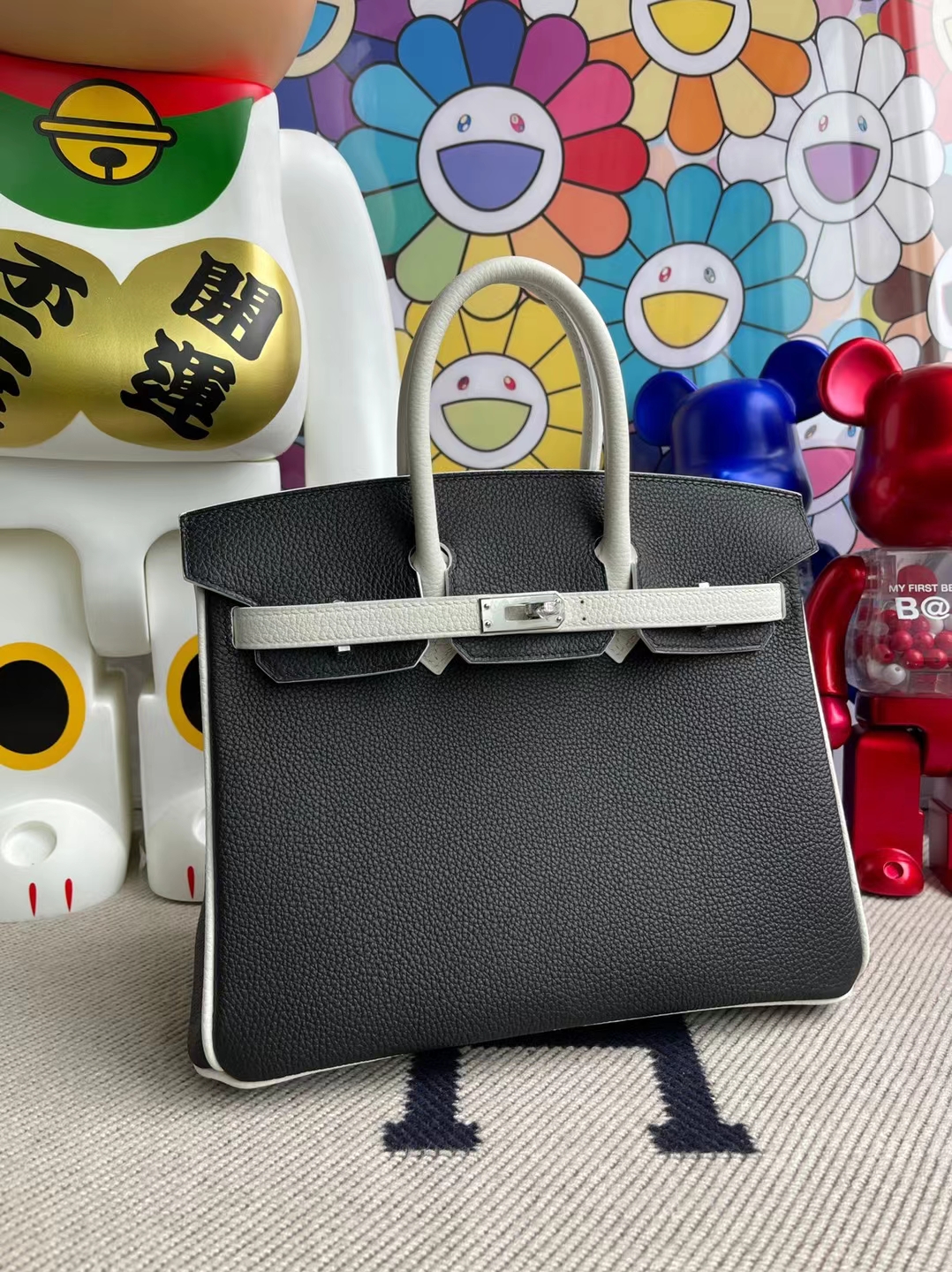 Hermès（爱马仕）Birkin 铂金包 Sellier Epsom Ck10 奶昔白 拼 Ck89 黑色 金扣 25cm