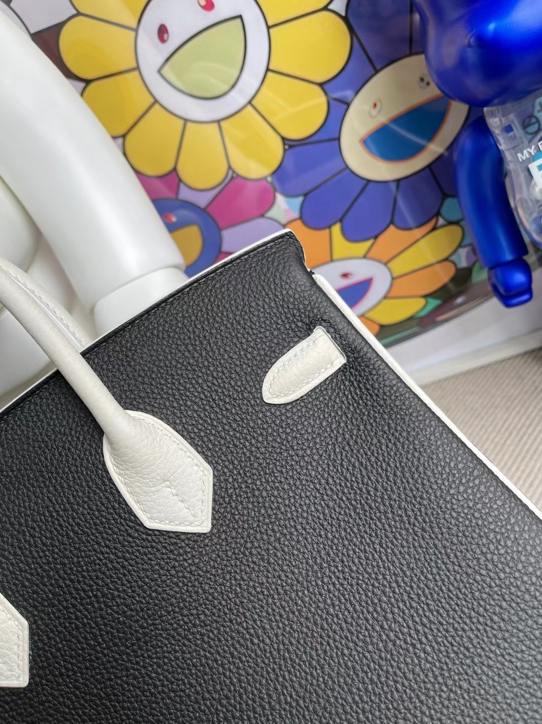 Hermès（爱马仕）Birkin 铂金包 Sellier Epsom Ck10 奶昔白 拼 Ck89 黑色 金扣 25cm