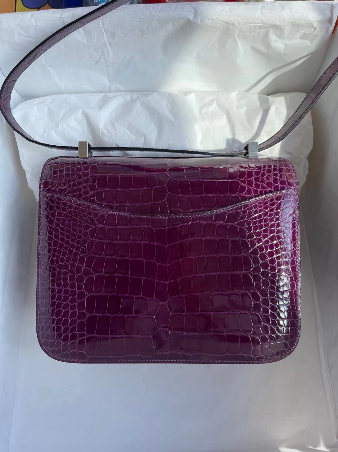 Hermès（爱马仕）Constance 康斯坦斯 亮面美洲鳄 N5 加仑紫 Hcp鳄鱼皮 银扣 24cm 顶级工艺 全手工缝制