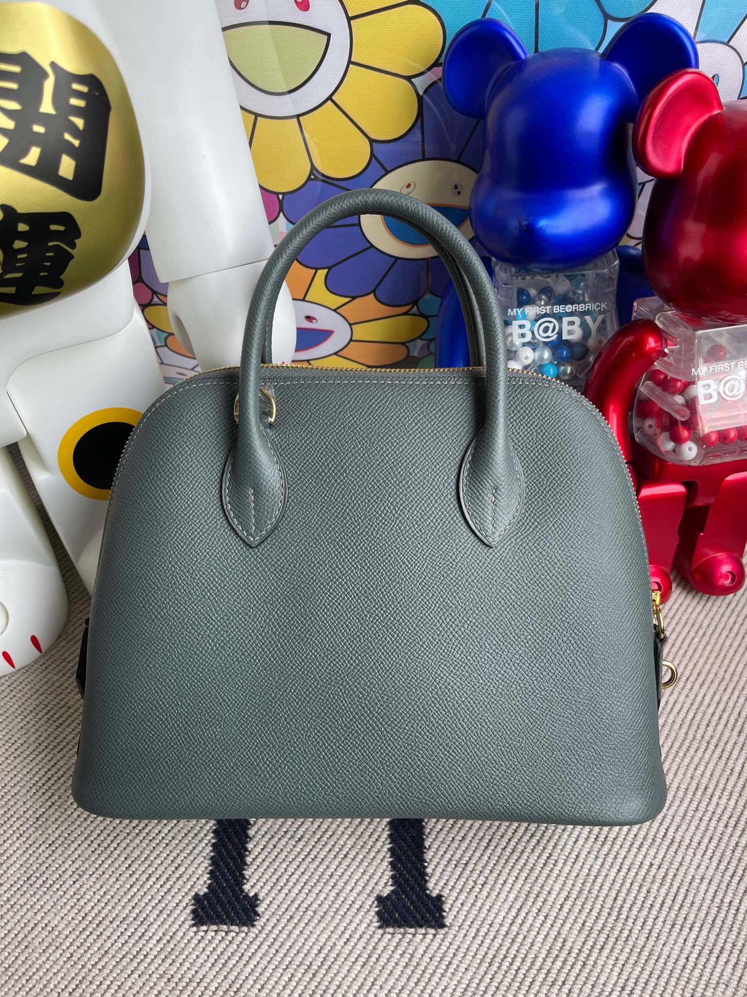 Hermès（爱马仕）Bolide 保龄球包 Epsom 原厂掌纹皮 Y7 飓风蓝 银扣 25cm 顶级手缝