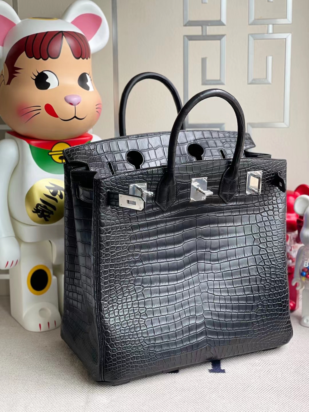 Hermès（爱马仕）Hac 40cm 雾面倒v澳洲湾鳄 matte porosus crocodile ck89 黑色 银扣