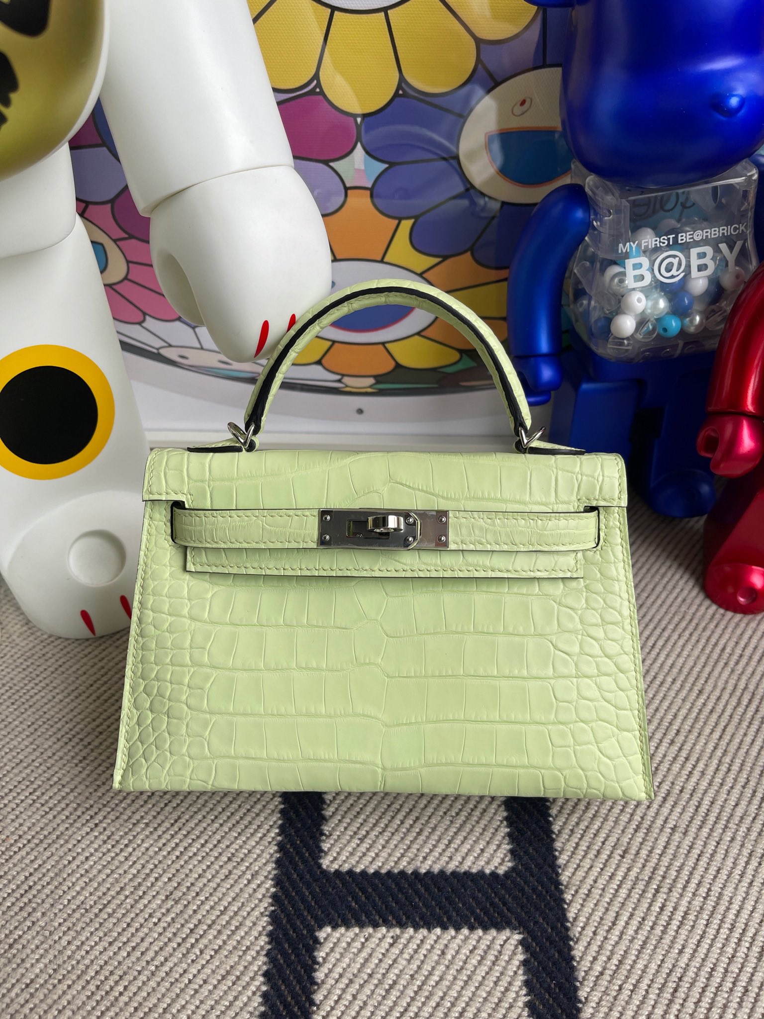 Hermès（爱马仕）Mini kelly ll Alligator matt 雾面鳄鱼 R9 嫩芽绿 银扣 顶级手缝 现货