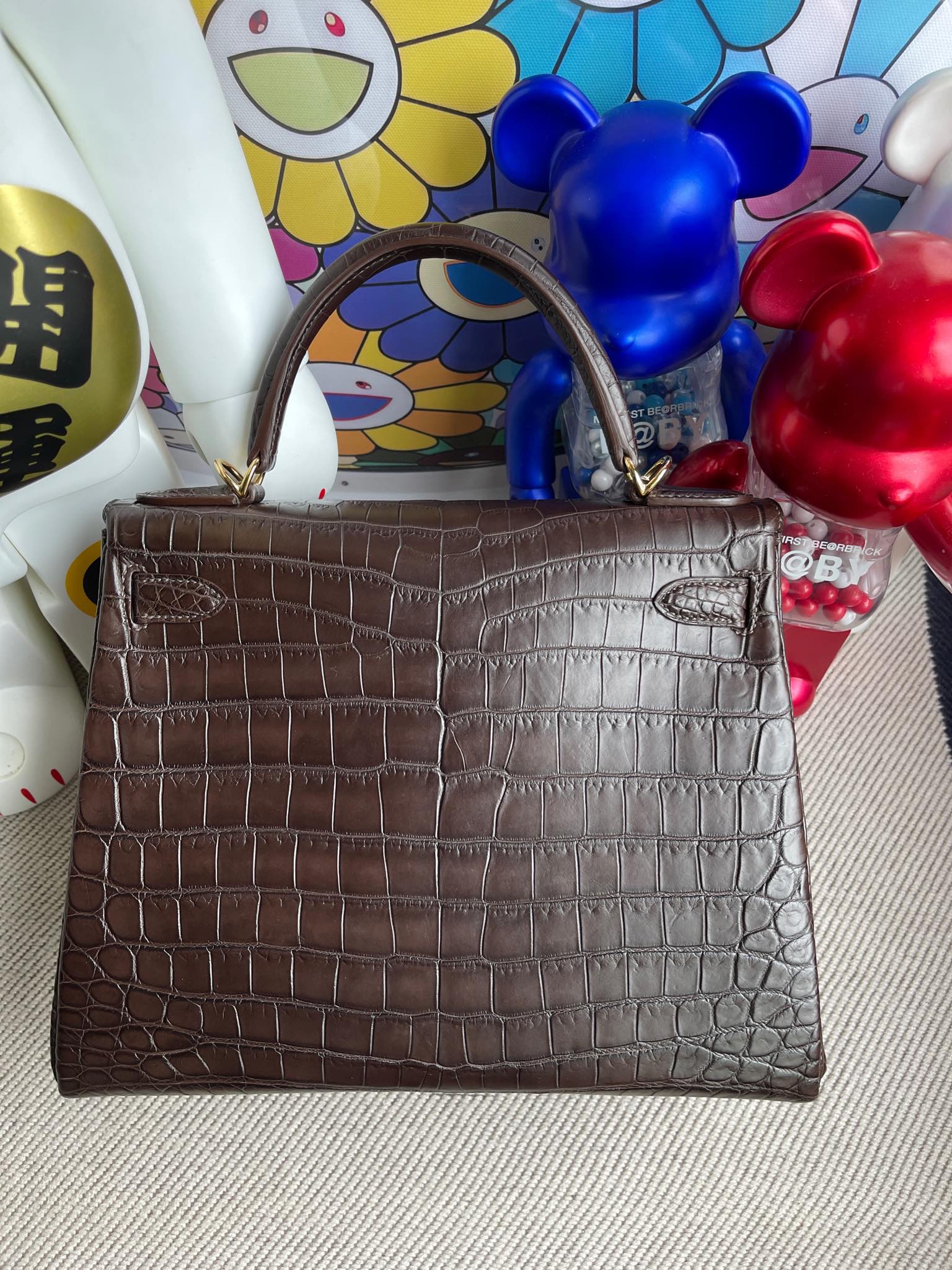 Hermès（爱马仕）kelly 凯莉包 Crocodile matt 雾面鳄鱼 咖啡色 金扣 28cm 顶级手缝