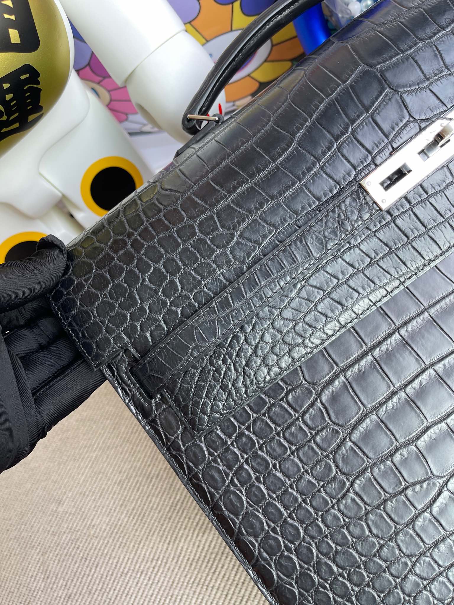 Hermès（爱马仕）Kelly depeche porosus matt 雾面鳄鱼 ck89 黑色 Noir 银扣 38cm 顶级手缝