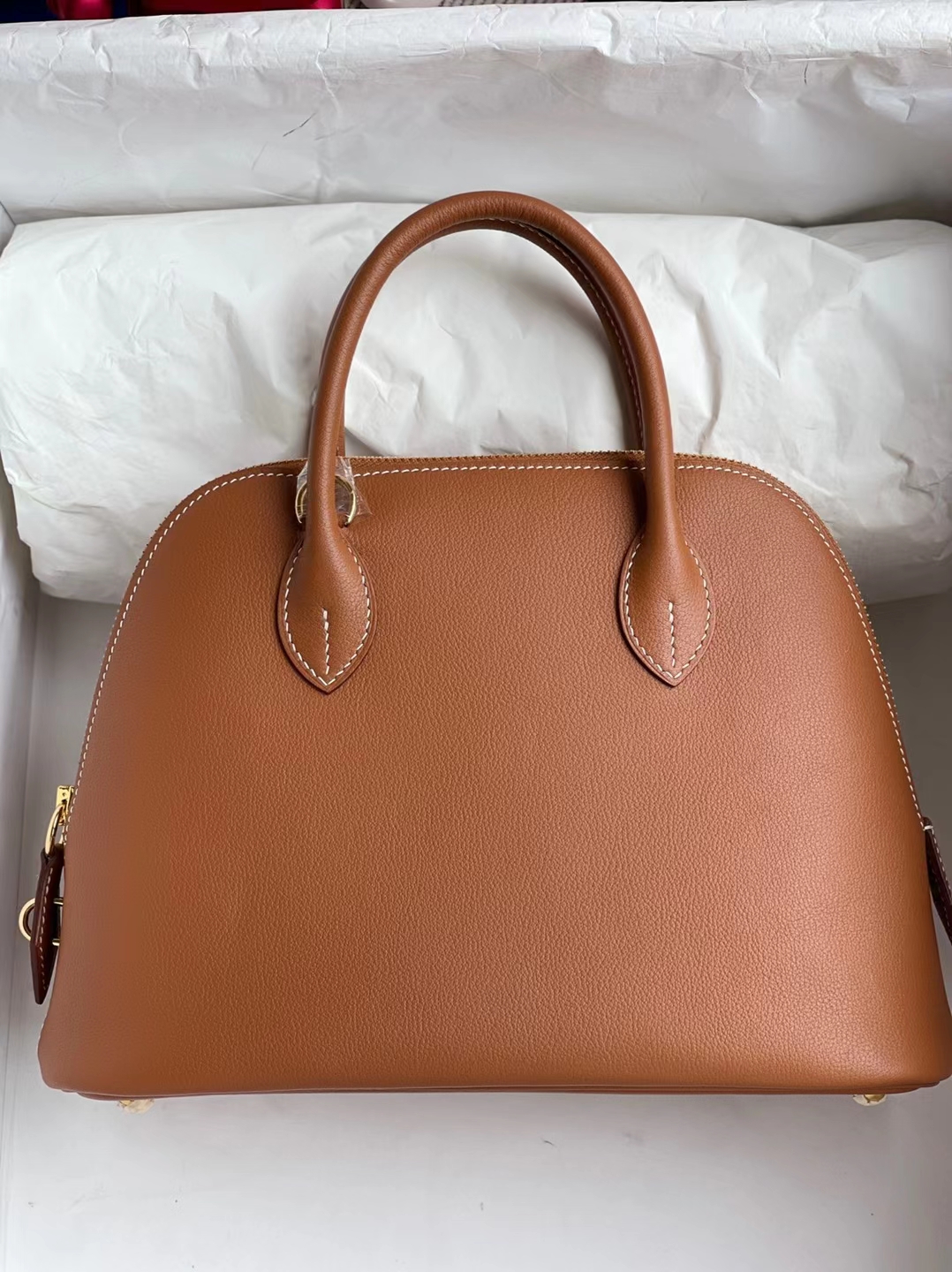 Hermès（爱马仕）Bolide 保龄球包 evercolor ck37 金棕色 金扣 25cm 顶级工艺 全手工缝制