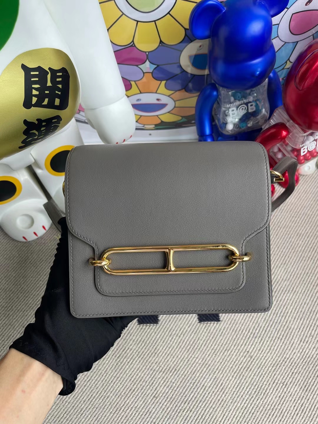 Hermès（爱马仕）Roulis 猪鼻子 Swift M8 沥青灰 金扣 19cm